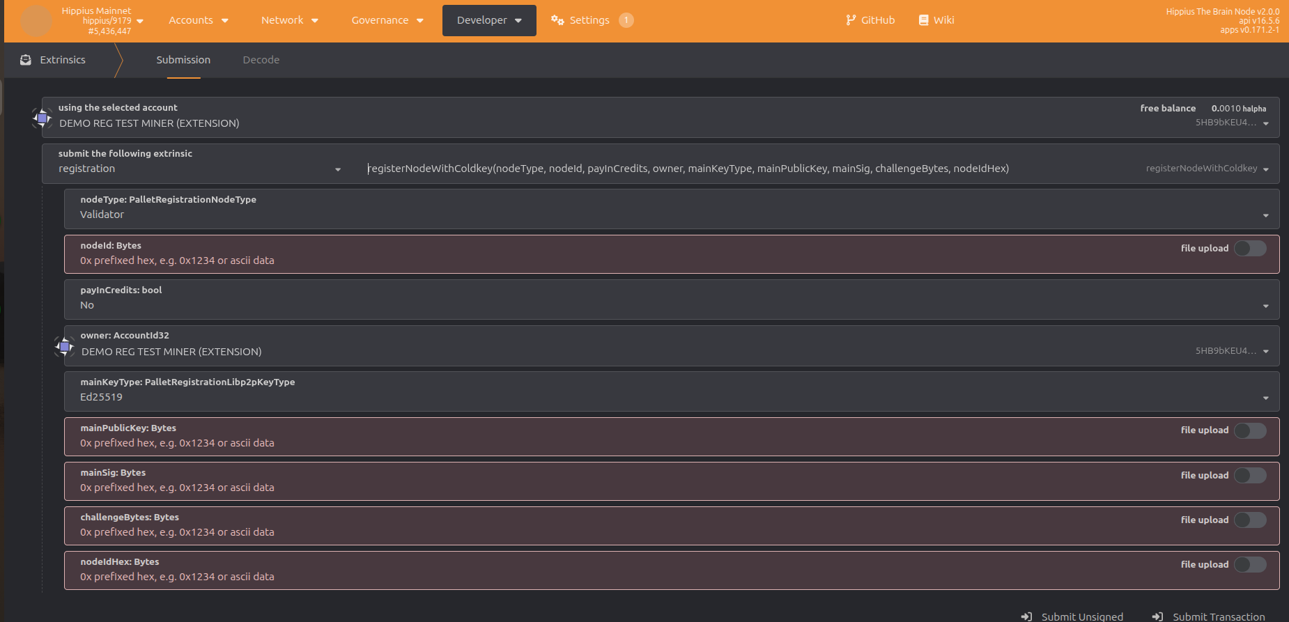 Validator Configuration Screen