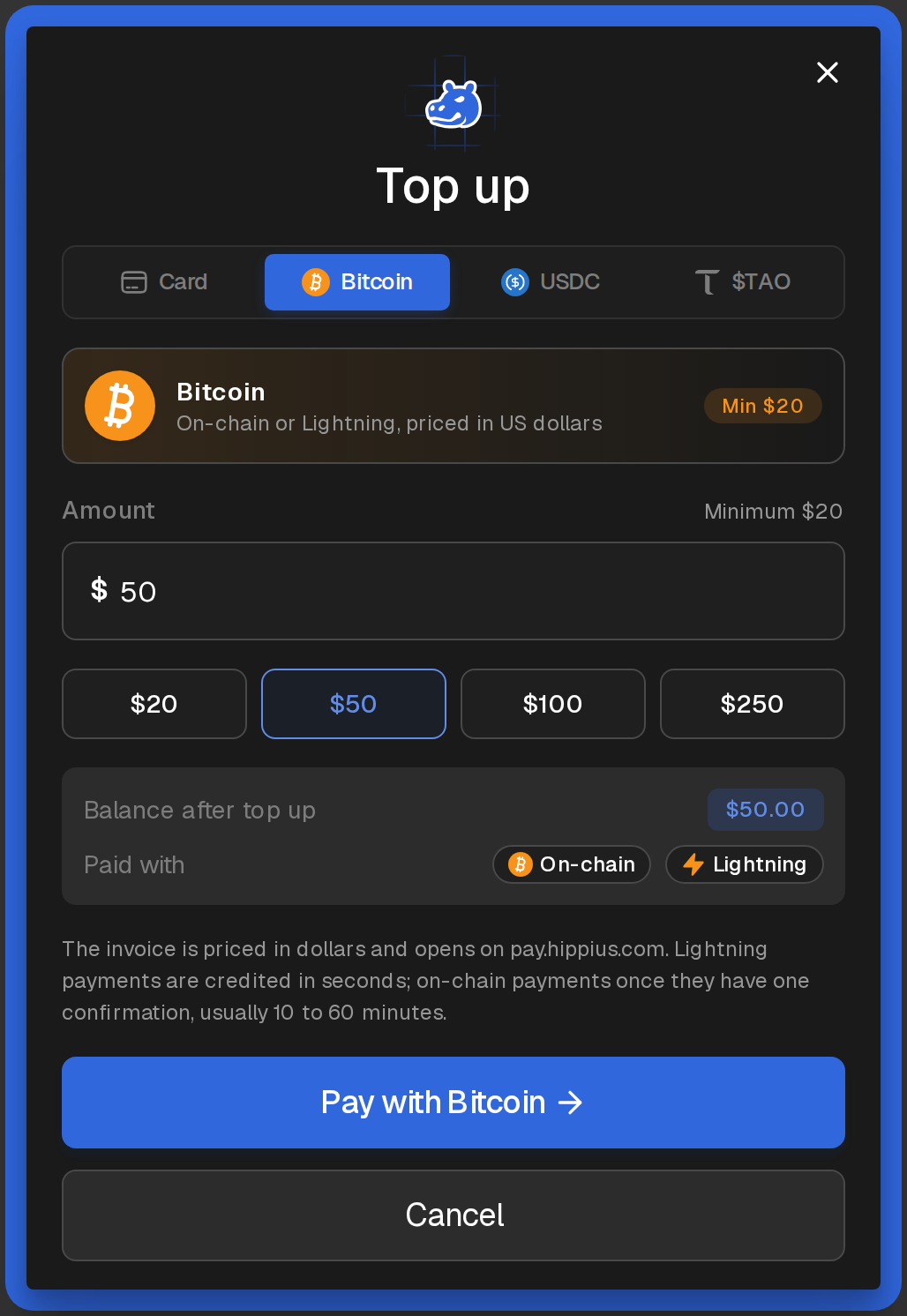 Top up with Bitcoin
