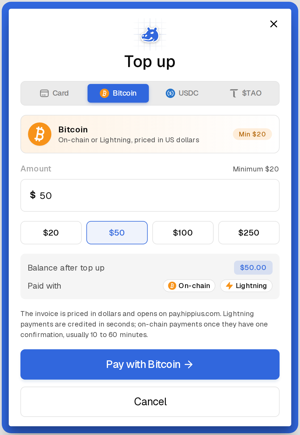 Top up with Bitcoin