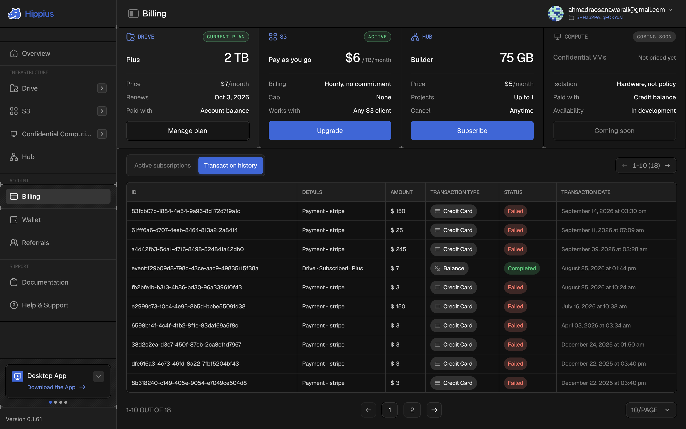 Billing transaction history