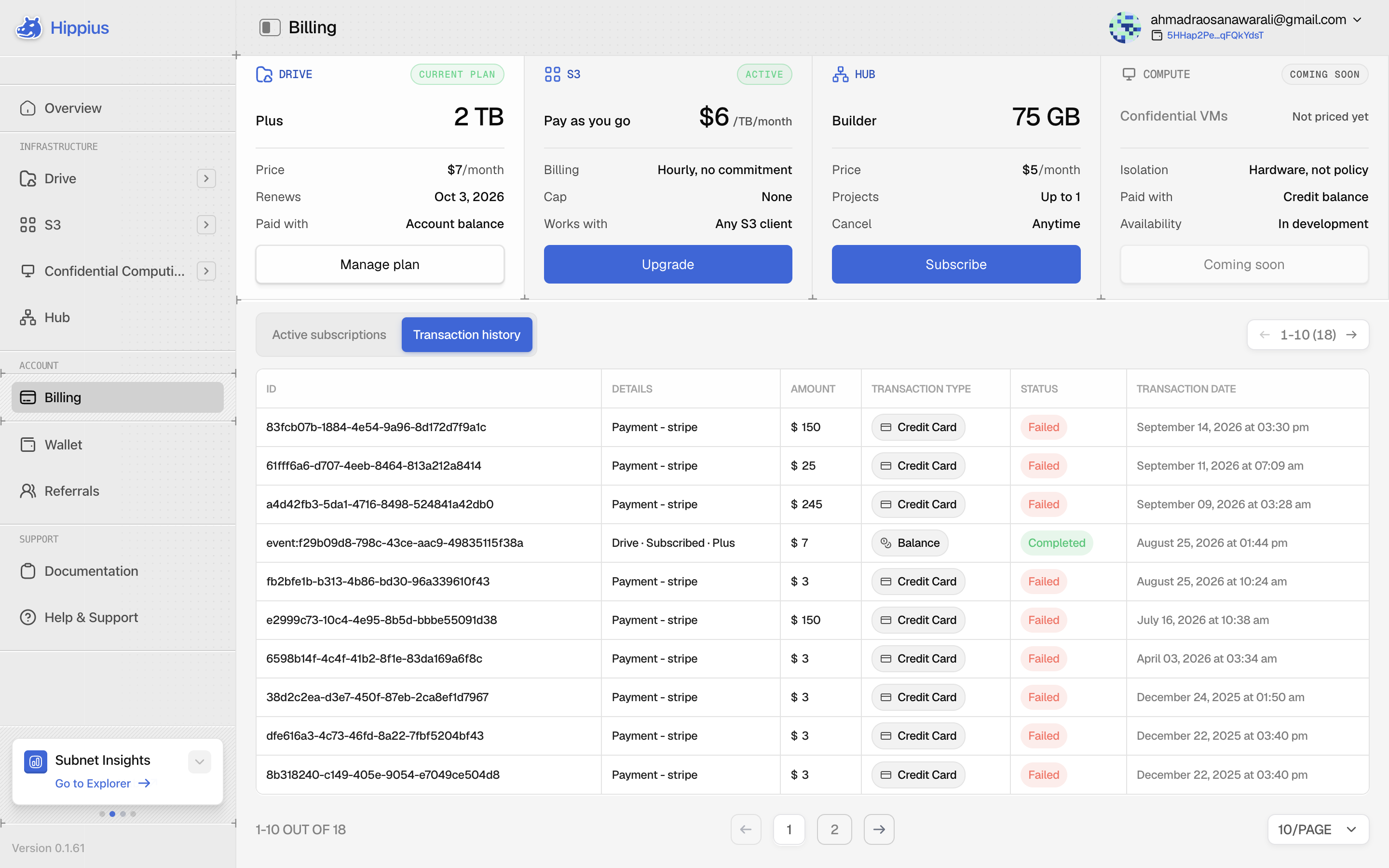 Billing transaction history