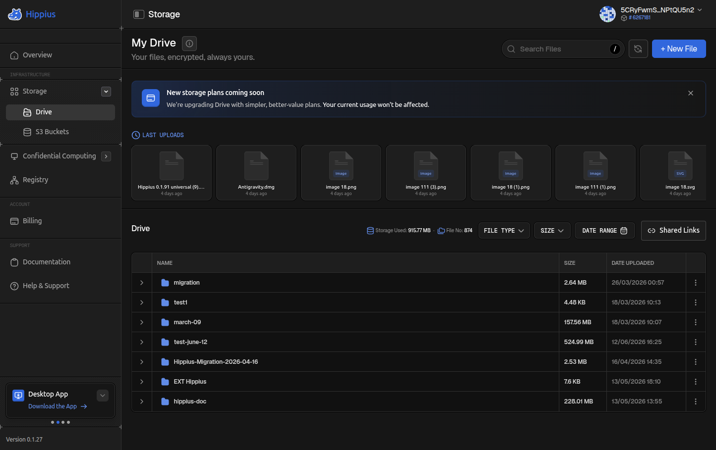 The Drive page in the console