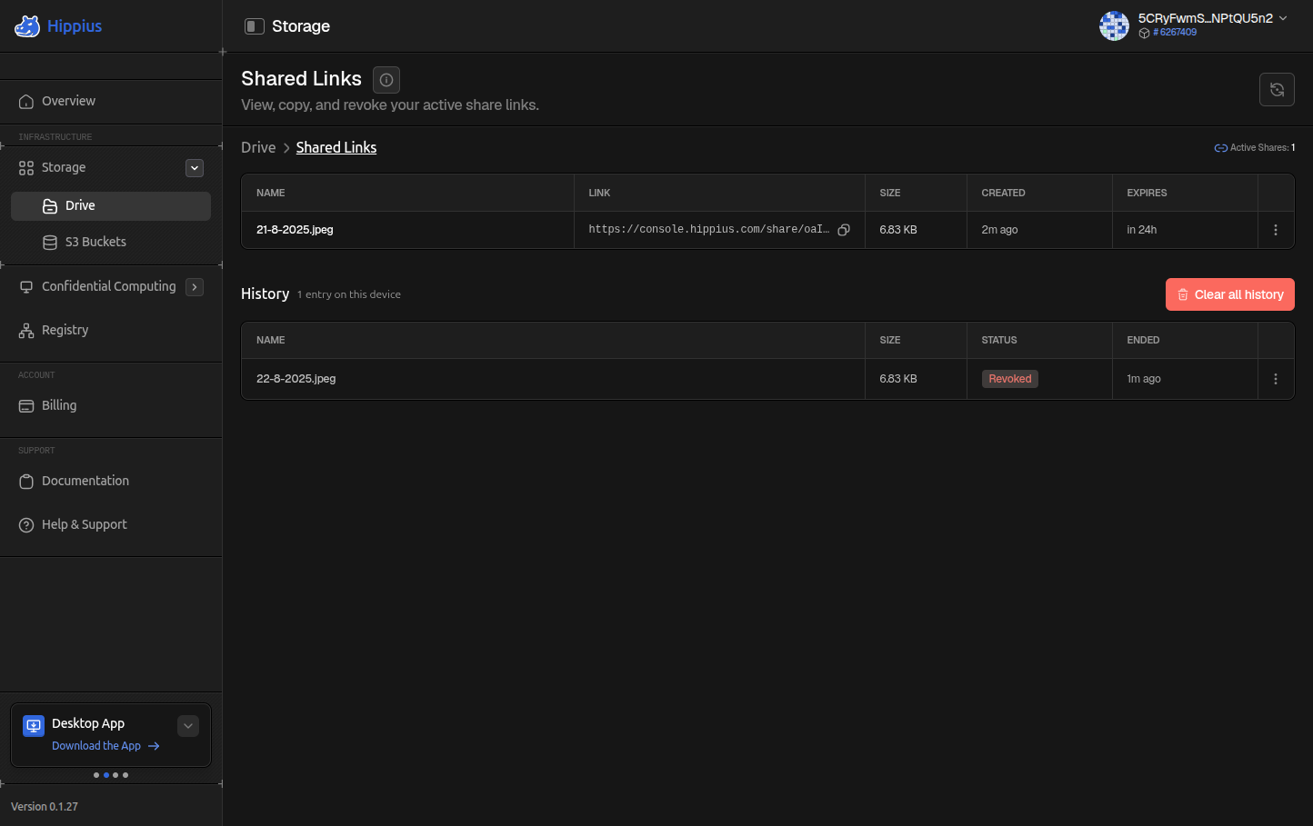 Shared Links page overview