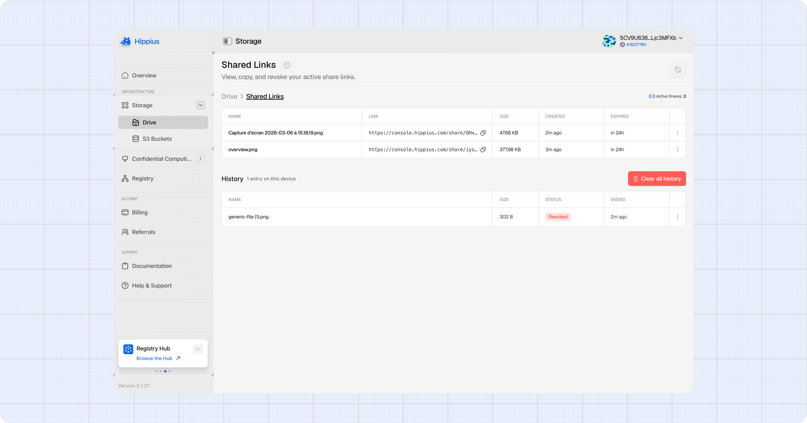 Shared Links page overview