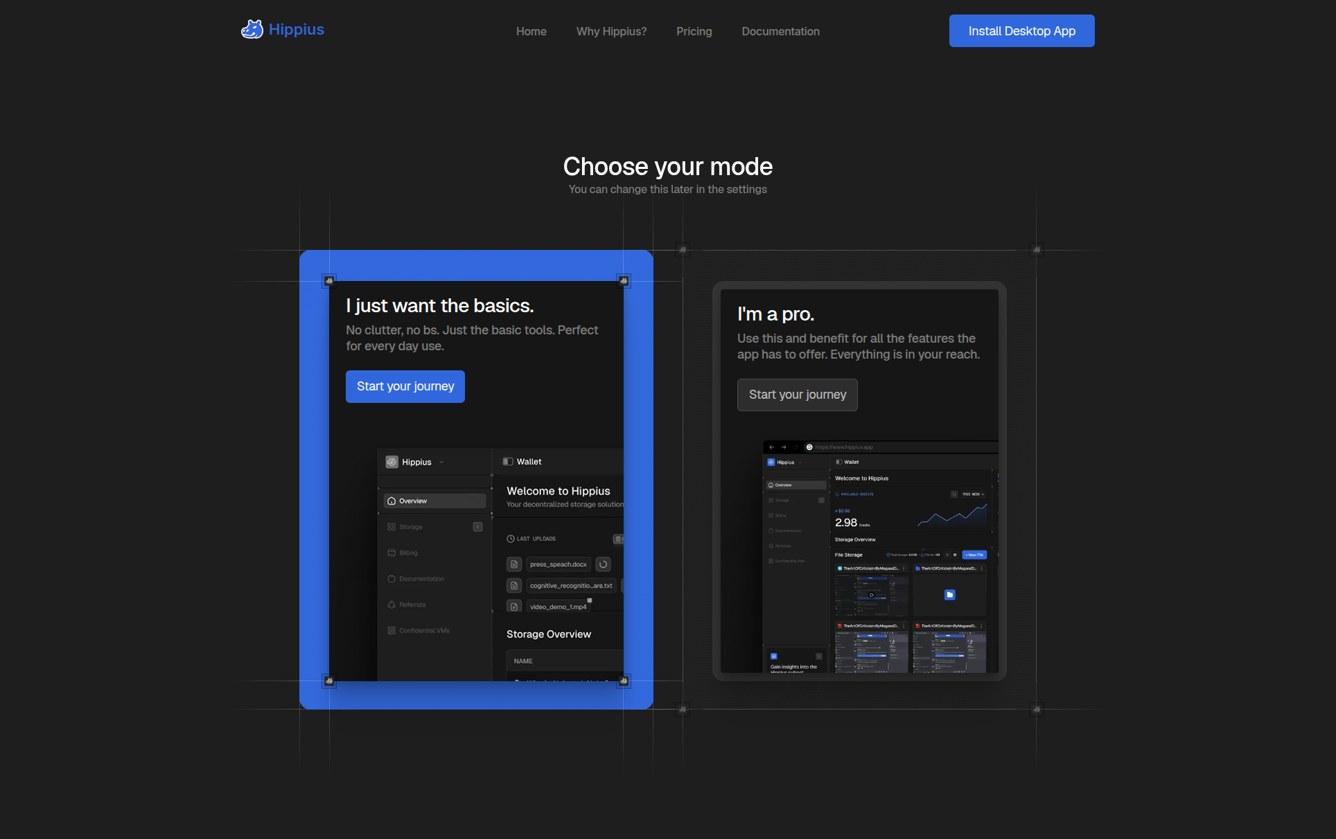 Choose mode screen