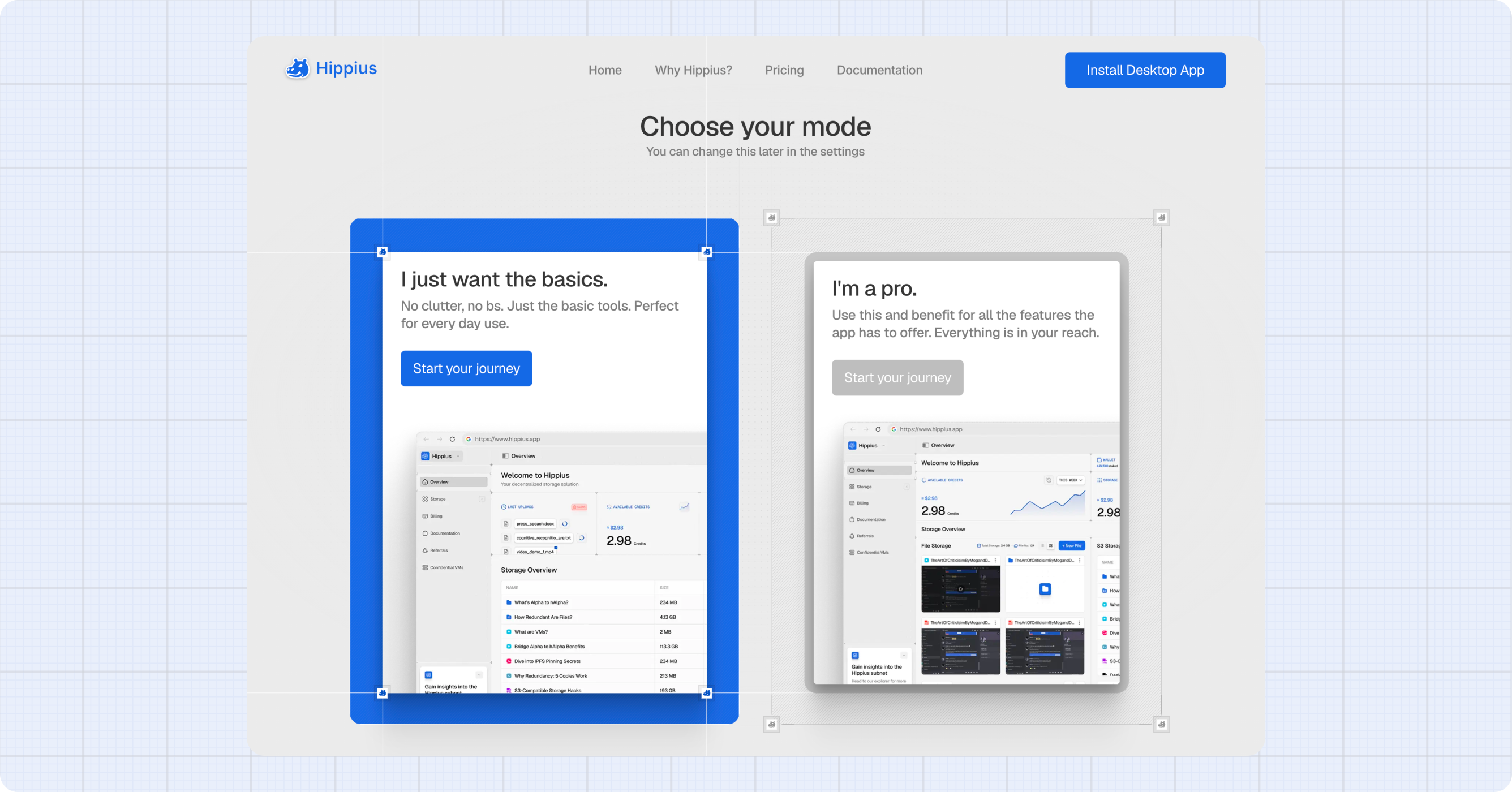 Choose mode screen
