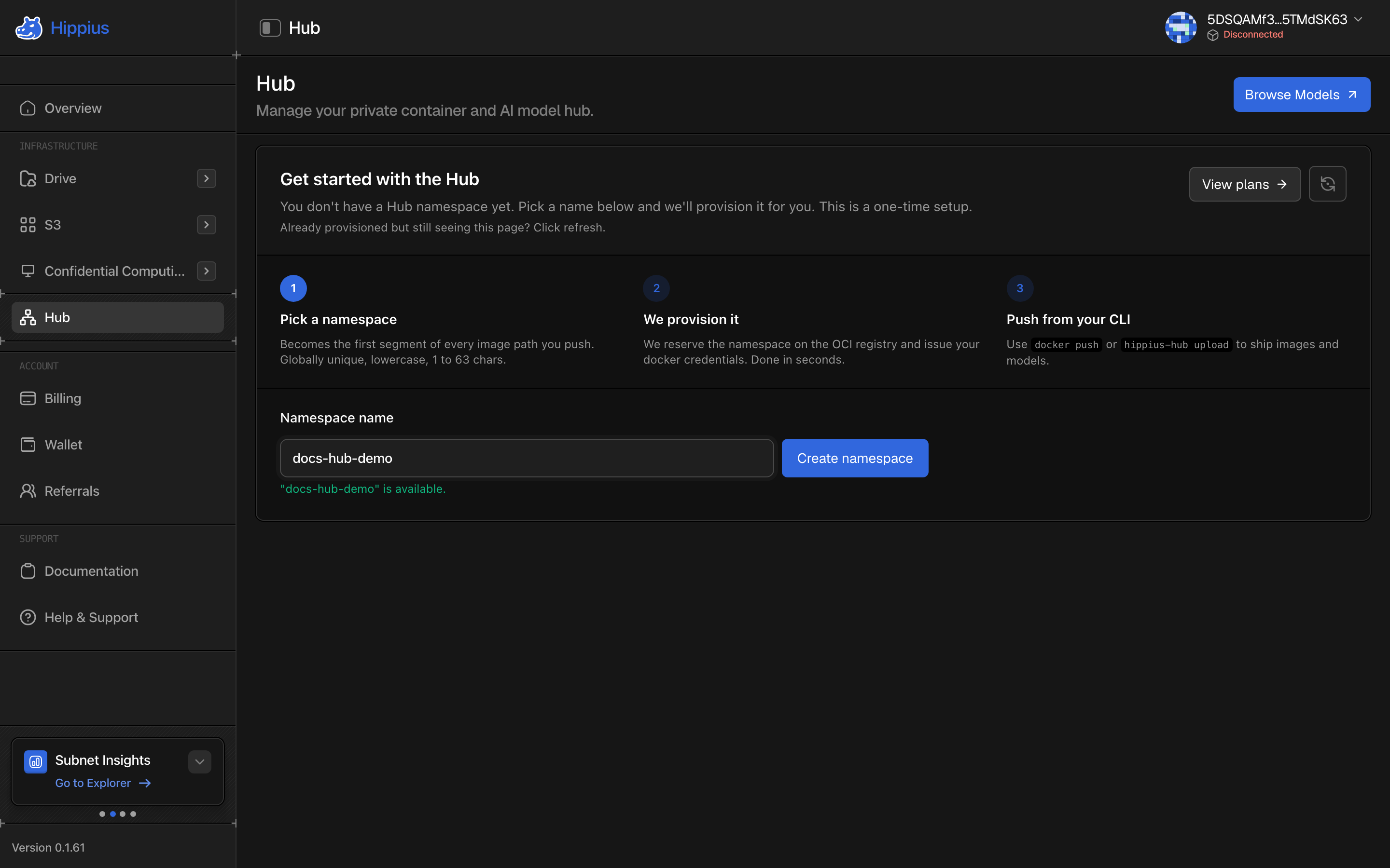 Setting up a Hub namespace