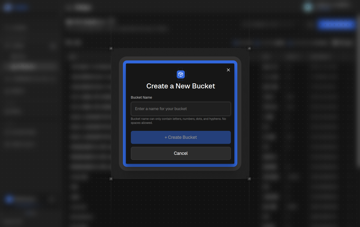 Create bucket dialog
