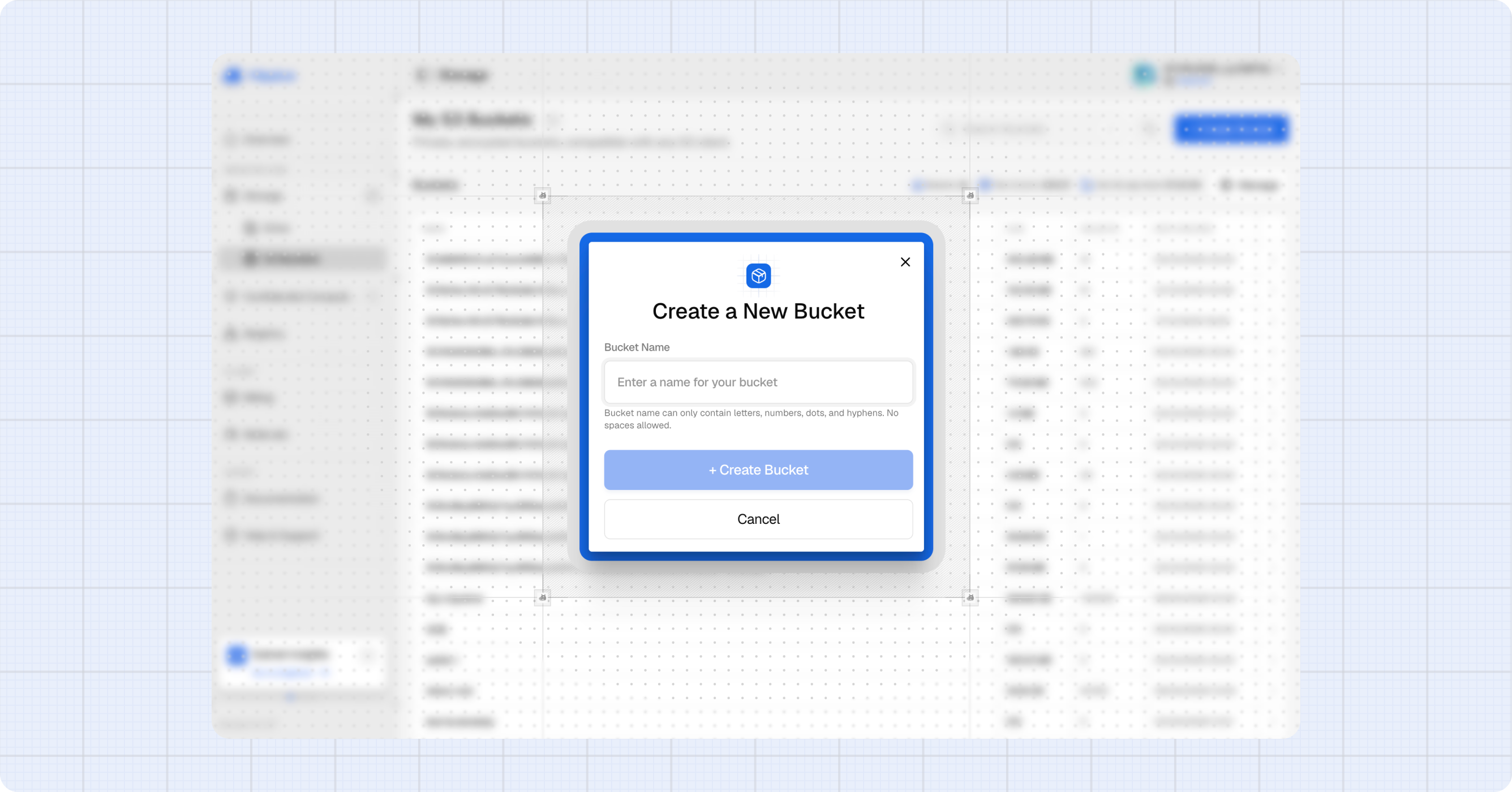 Create bucket dialog