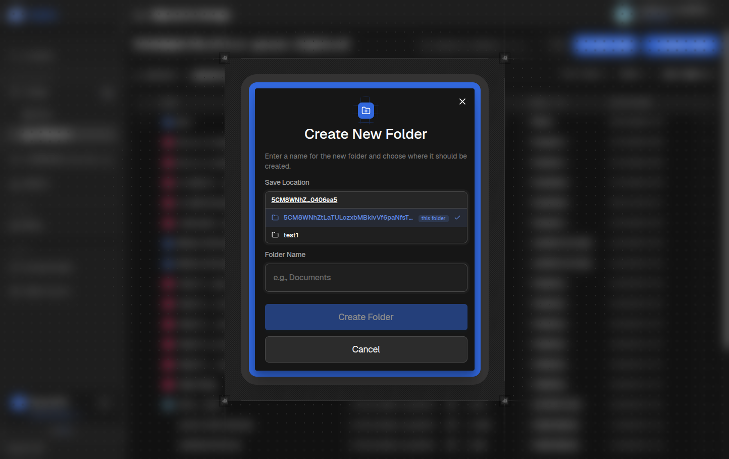 Create folder dialog
