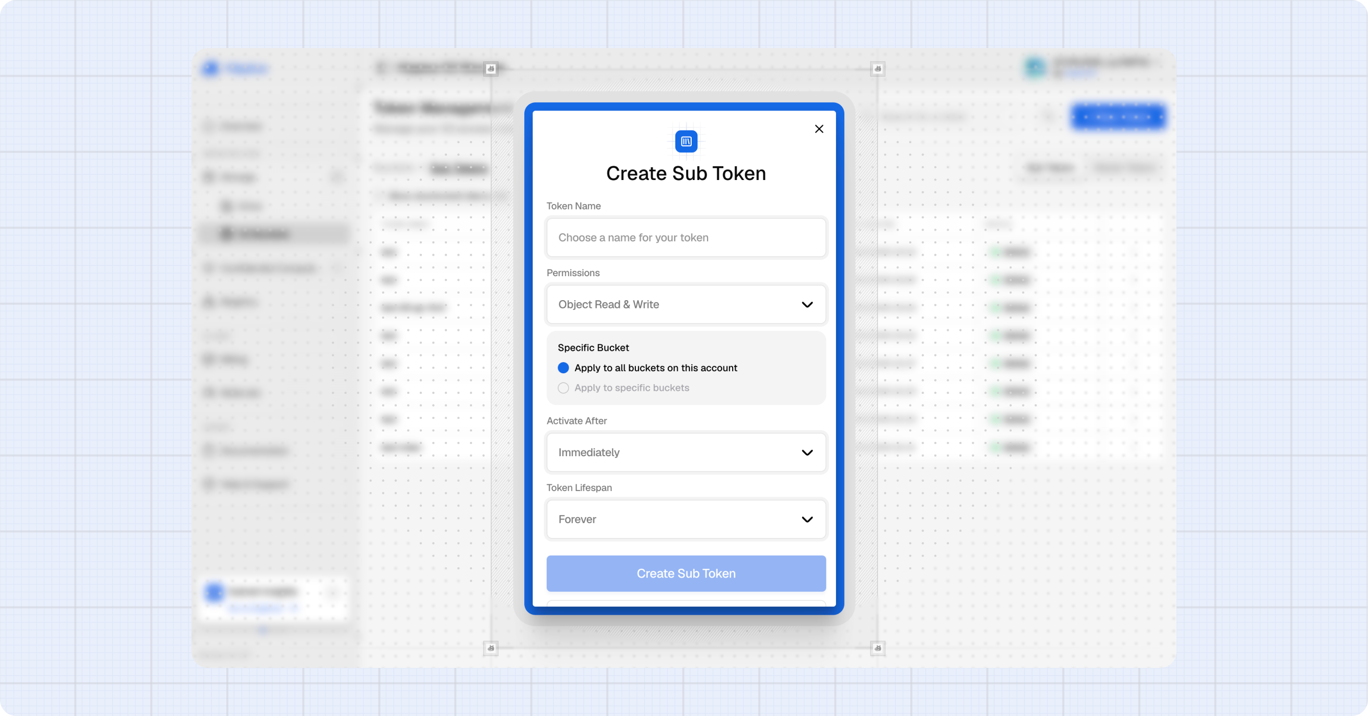 Create sub-token dialog