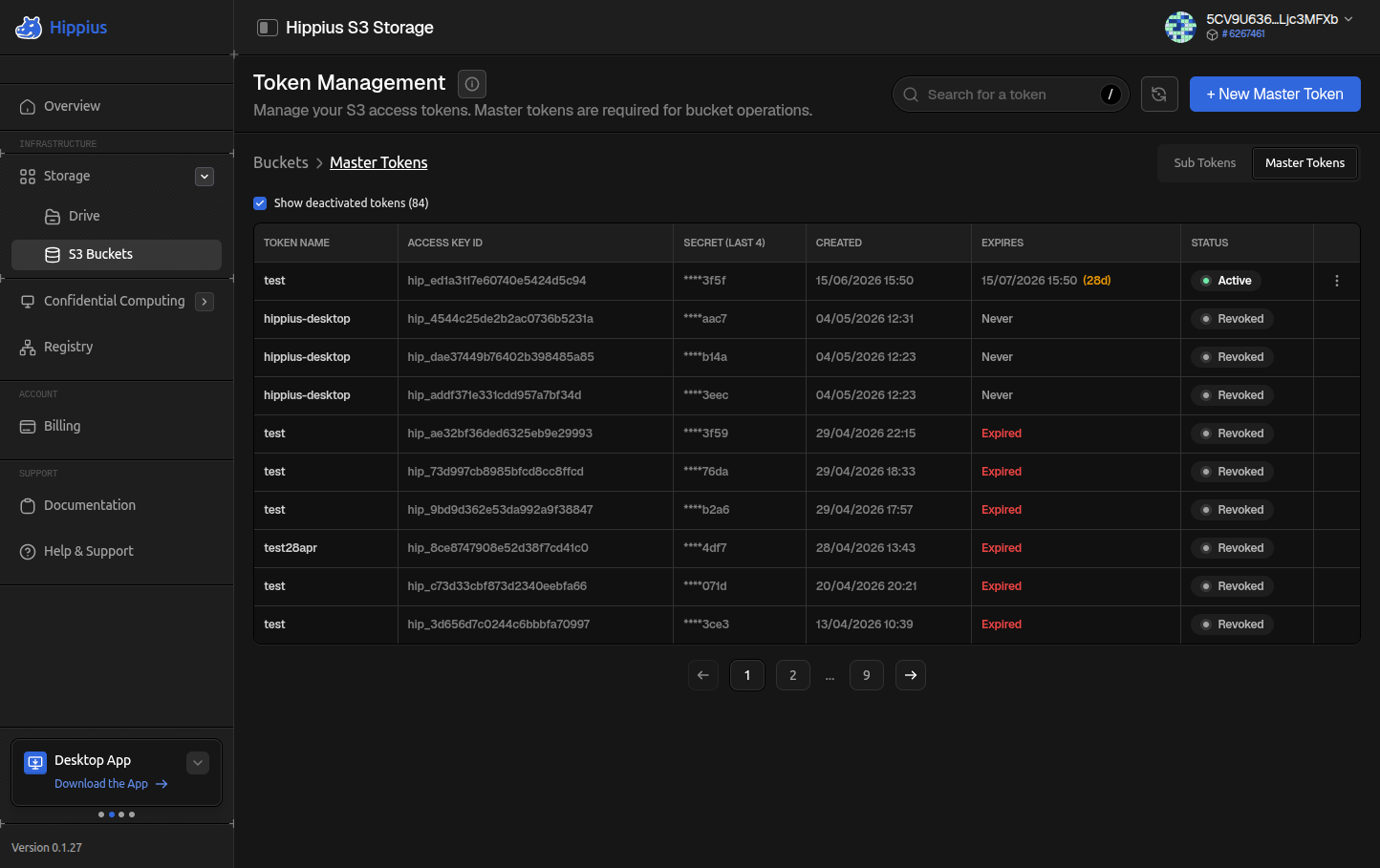 Master tokens management