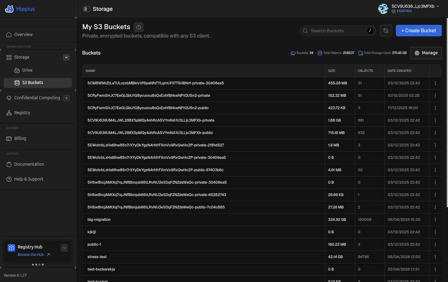 S3 Buckets page