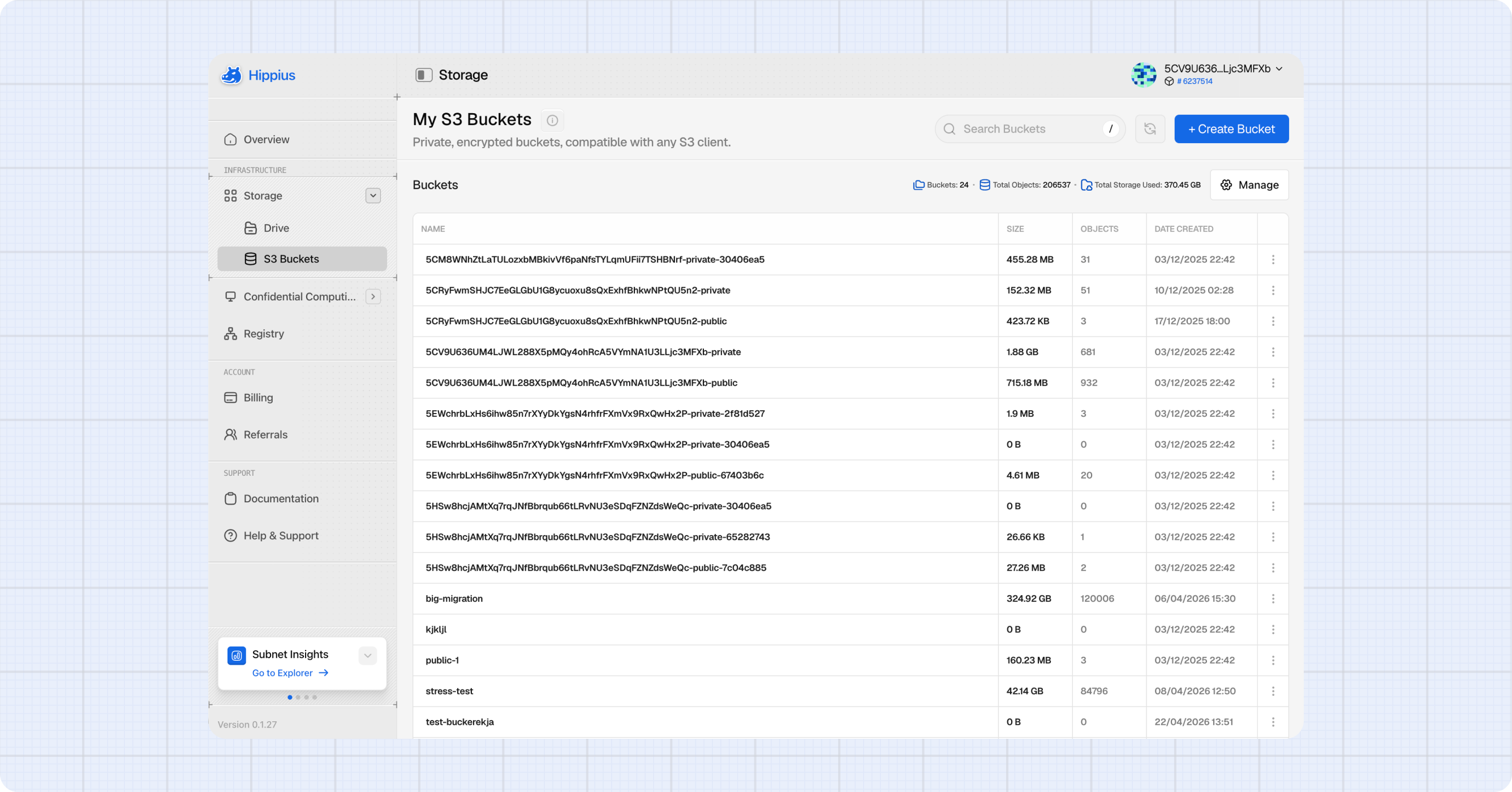 S3 Buckets page
