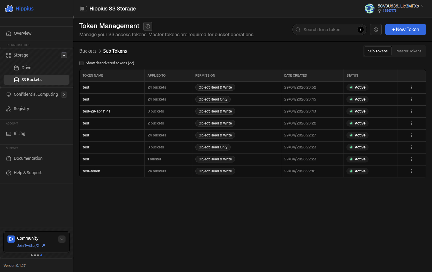 Sub-tokens management