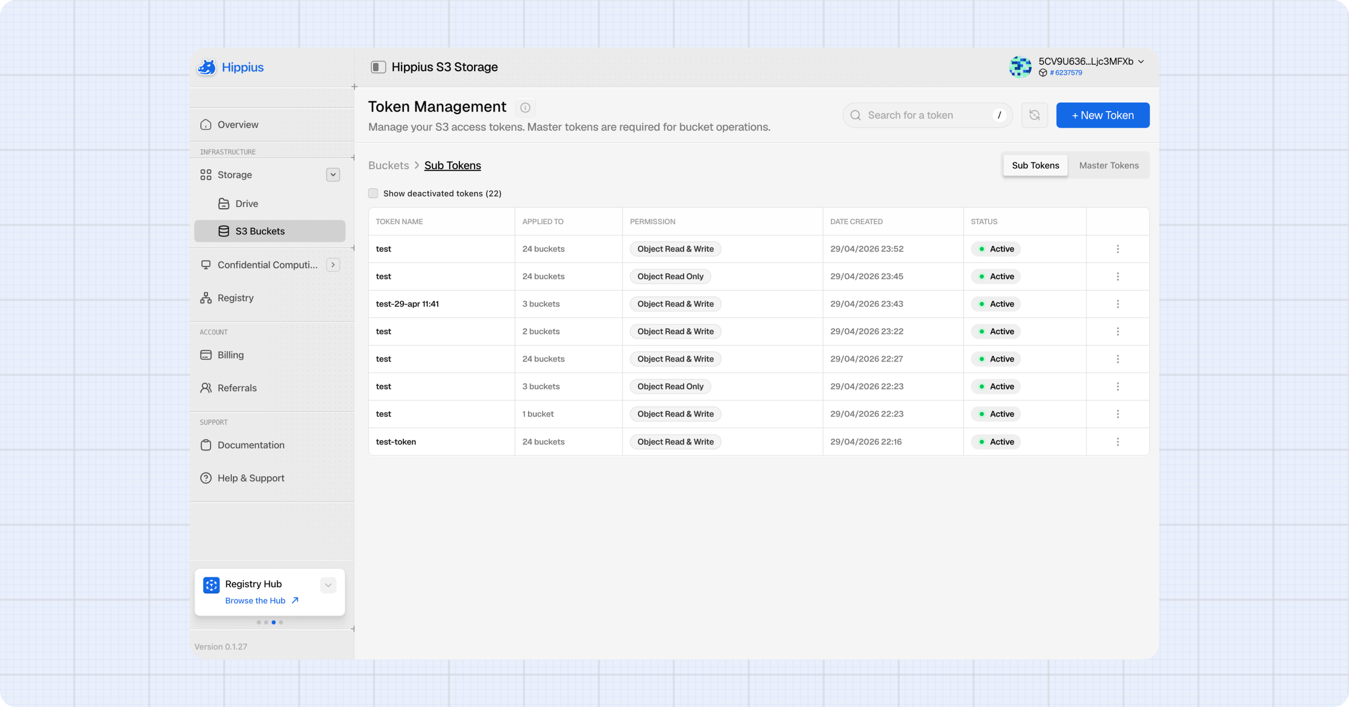 Sub-tokens management