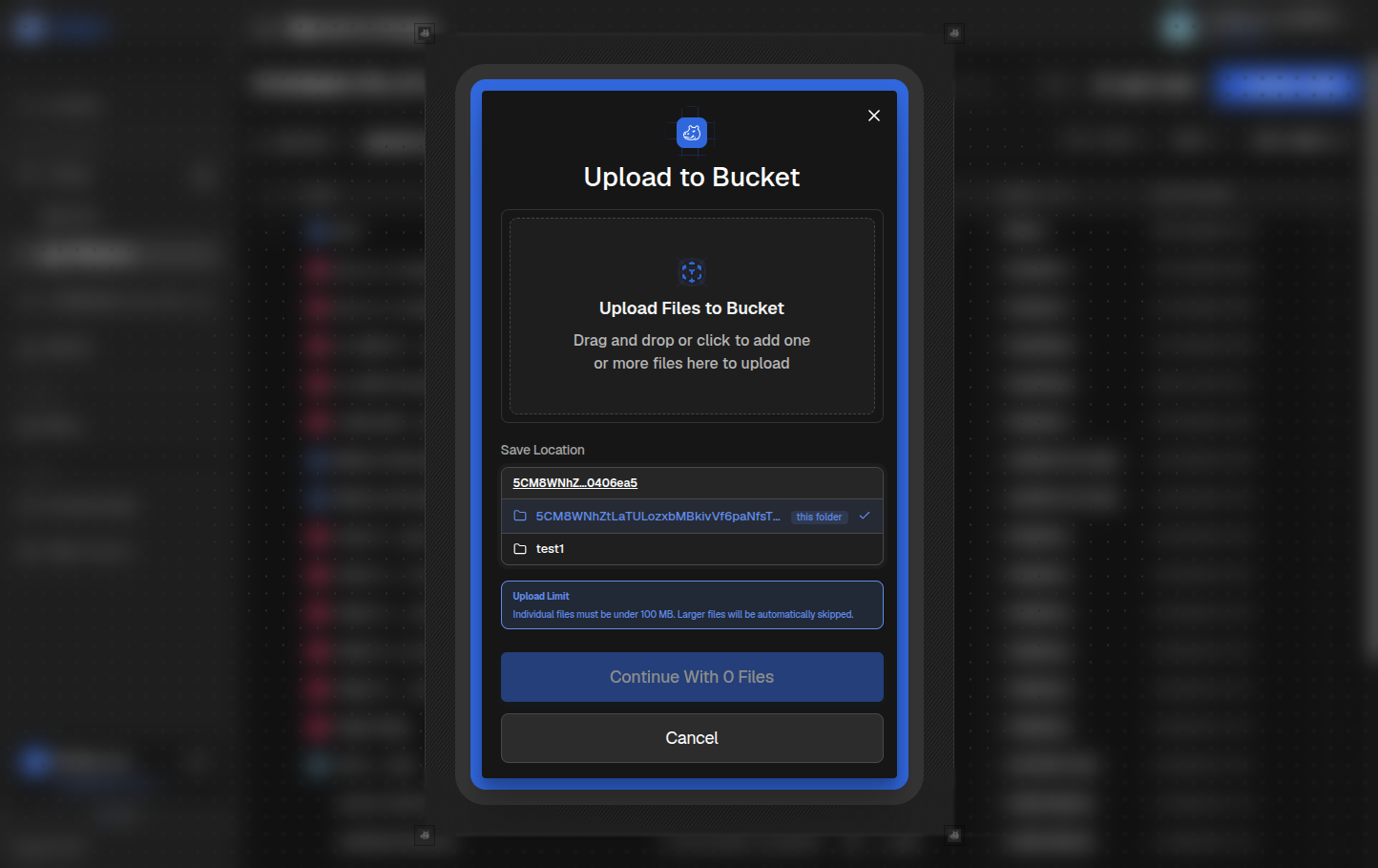 Upload to bucket dialog