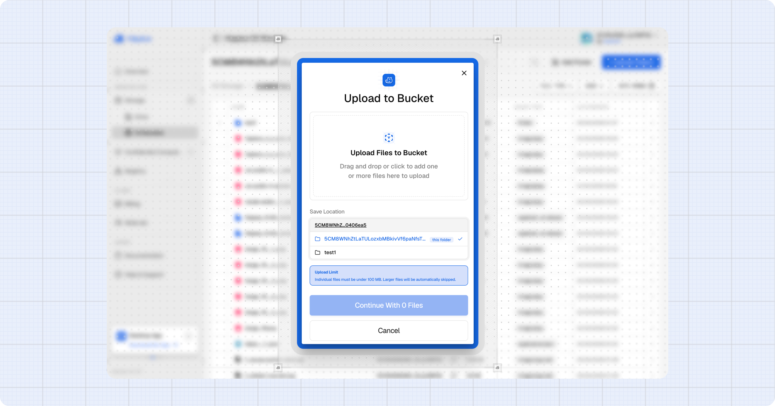 Upload to bucket dialog