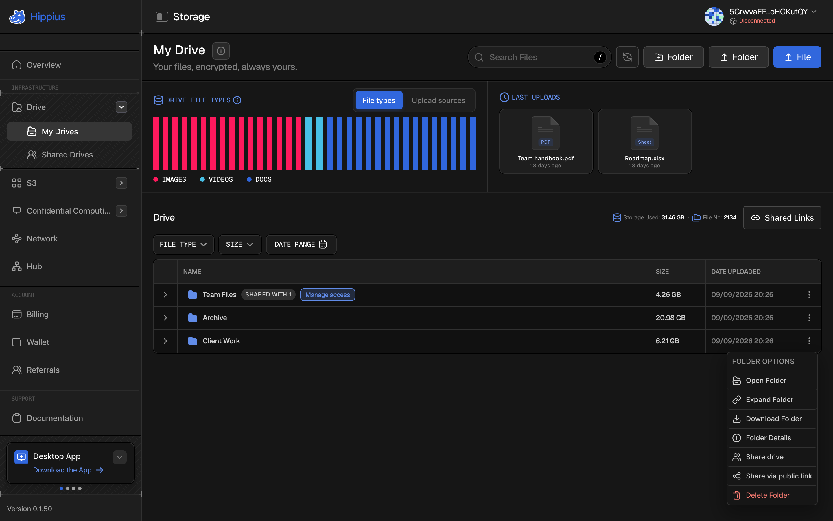 The row menu of a drive in My Drives, with Share drive