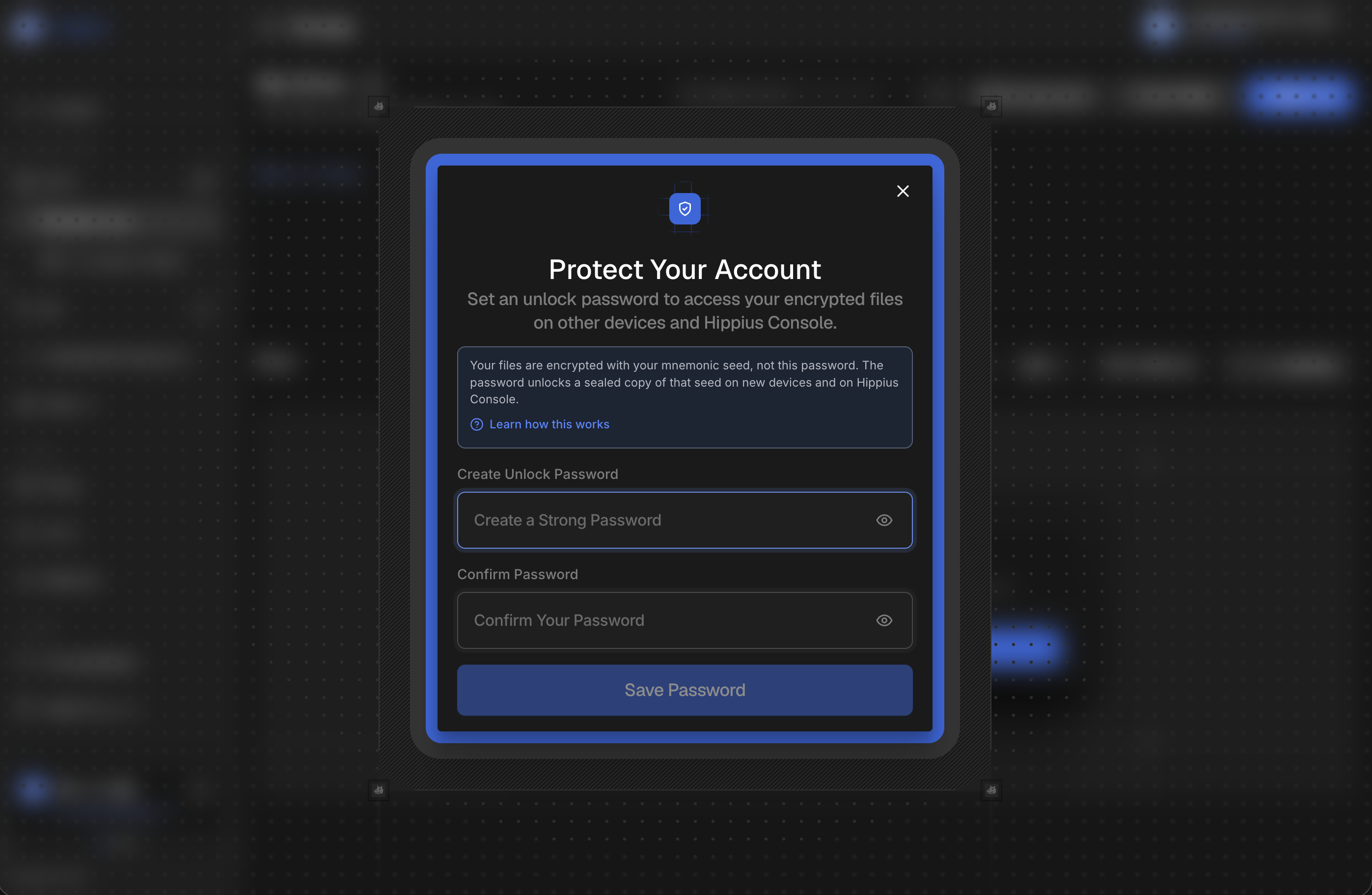 Setting an unlock password in Protect Your Account