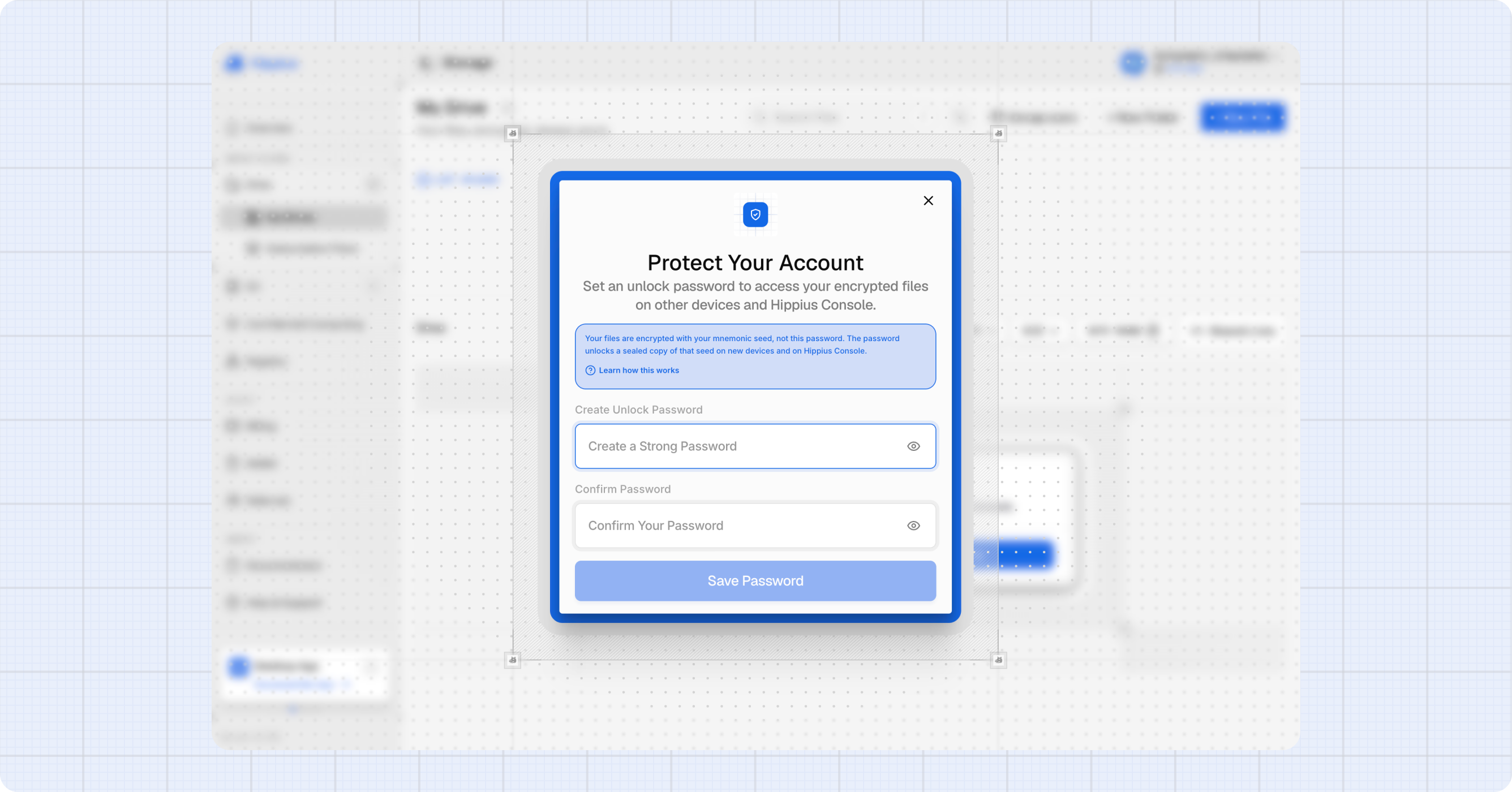 Setting an unlock password in Protect Your Account