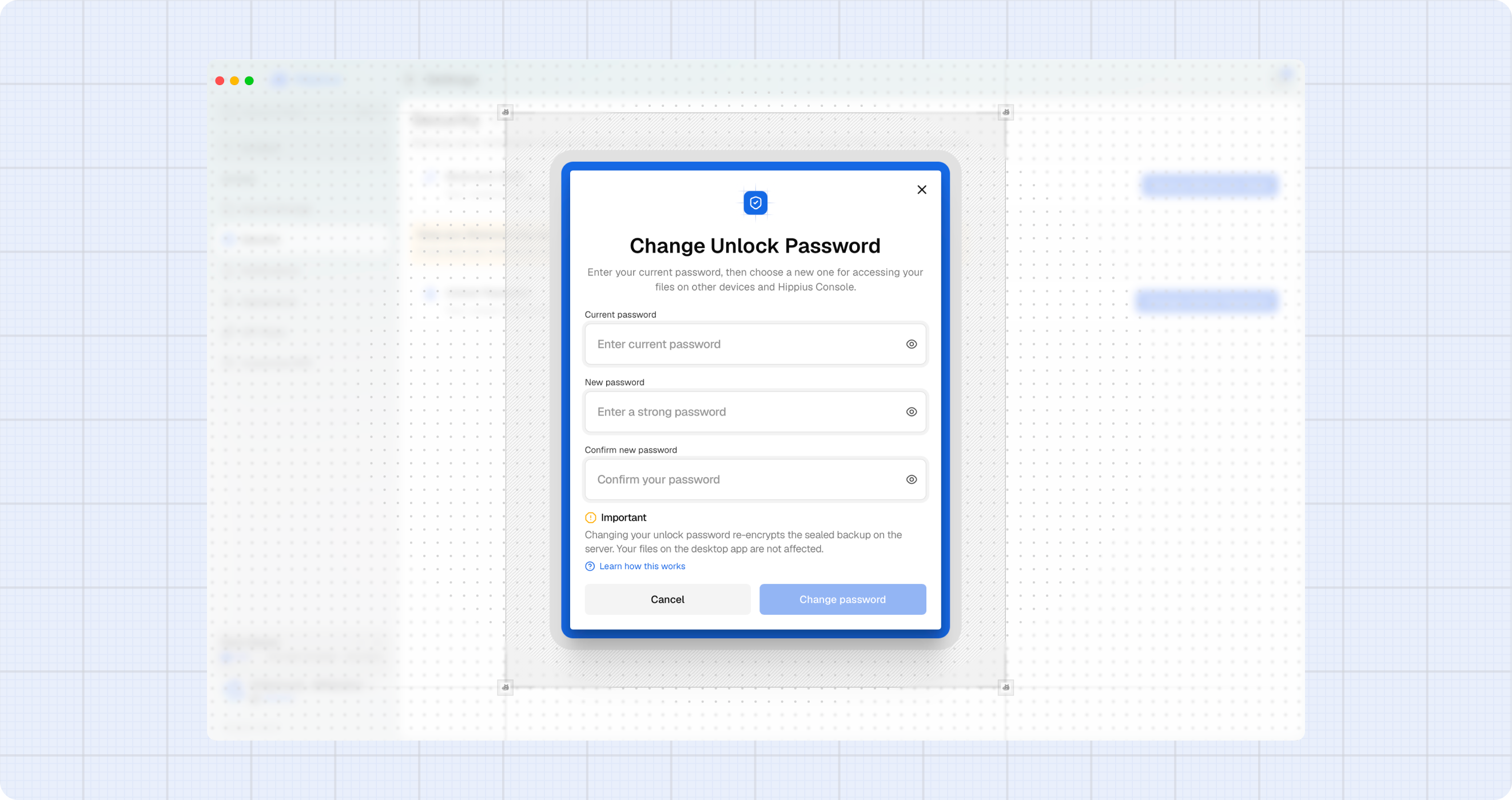 Change unlock password dialog