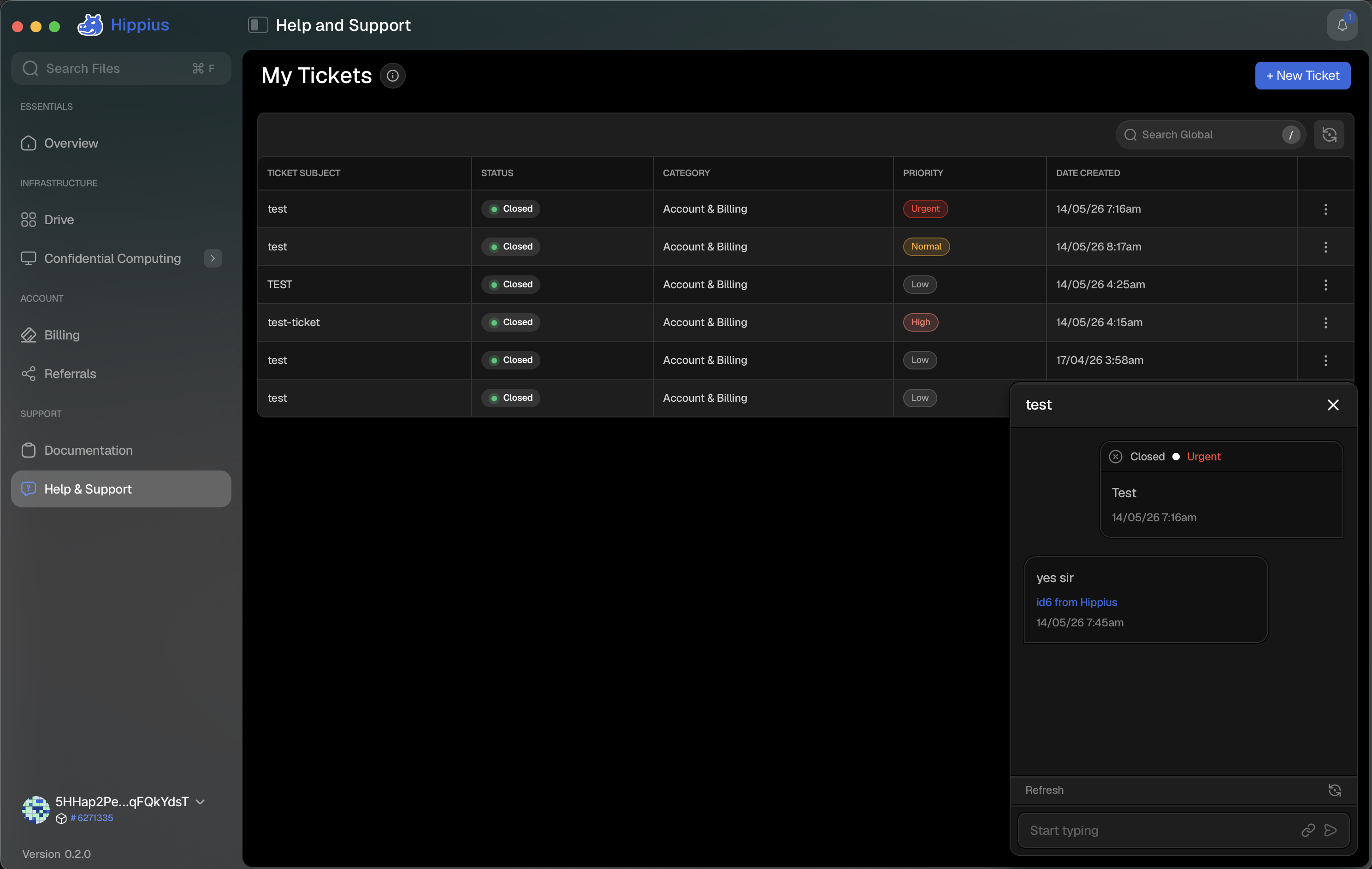 View support ticket messages