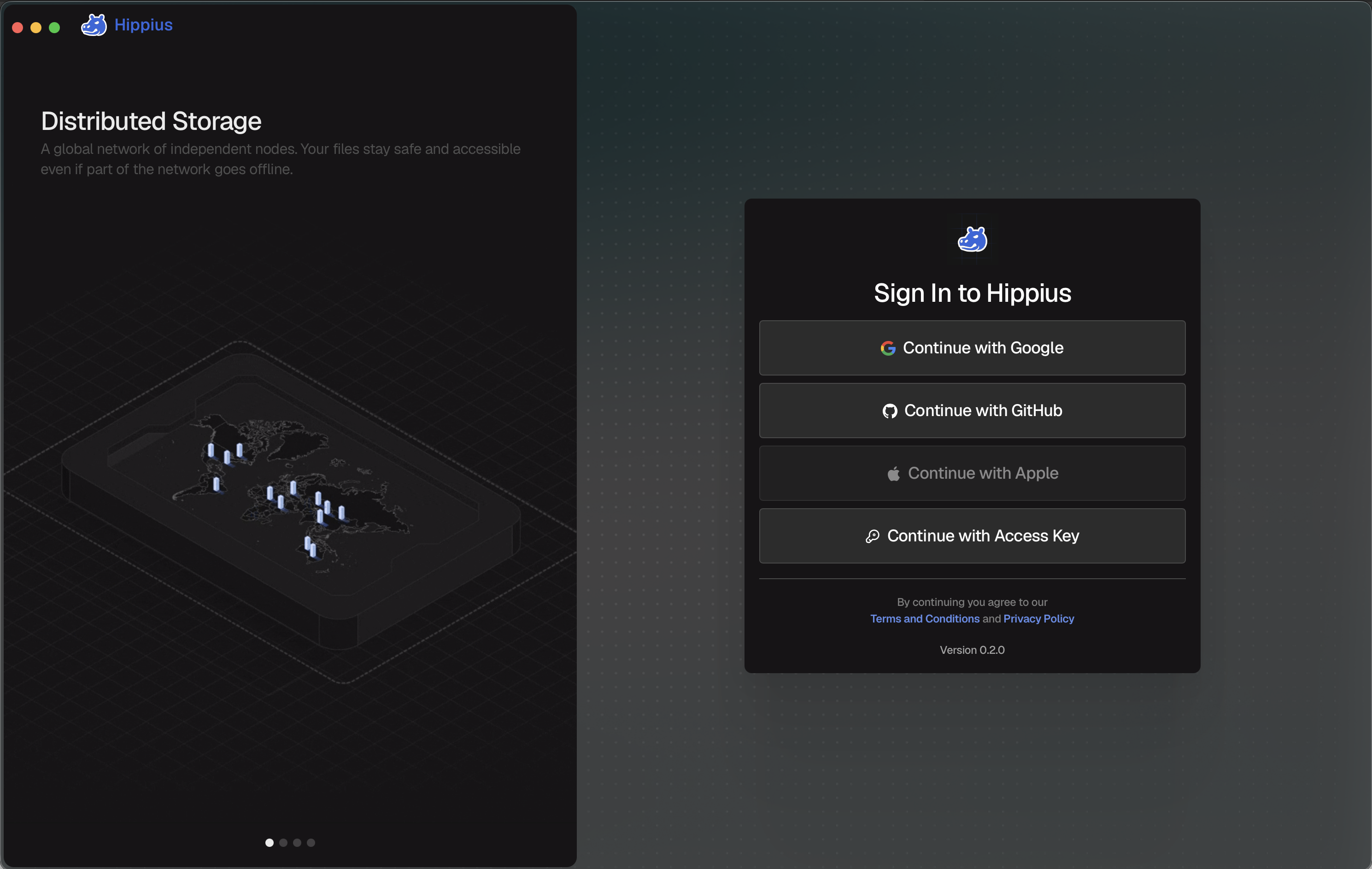 Google, Continue with GitHub, Continue with Apple, and Continue with Access Key Login Screen