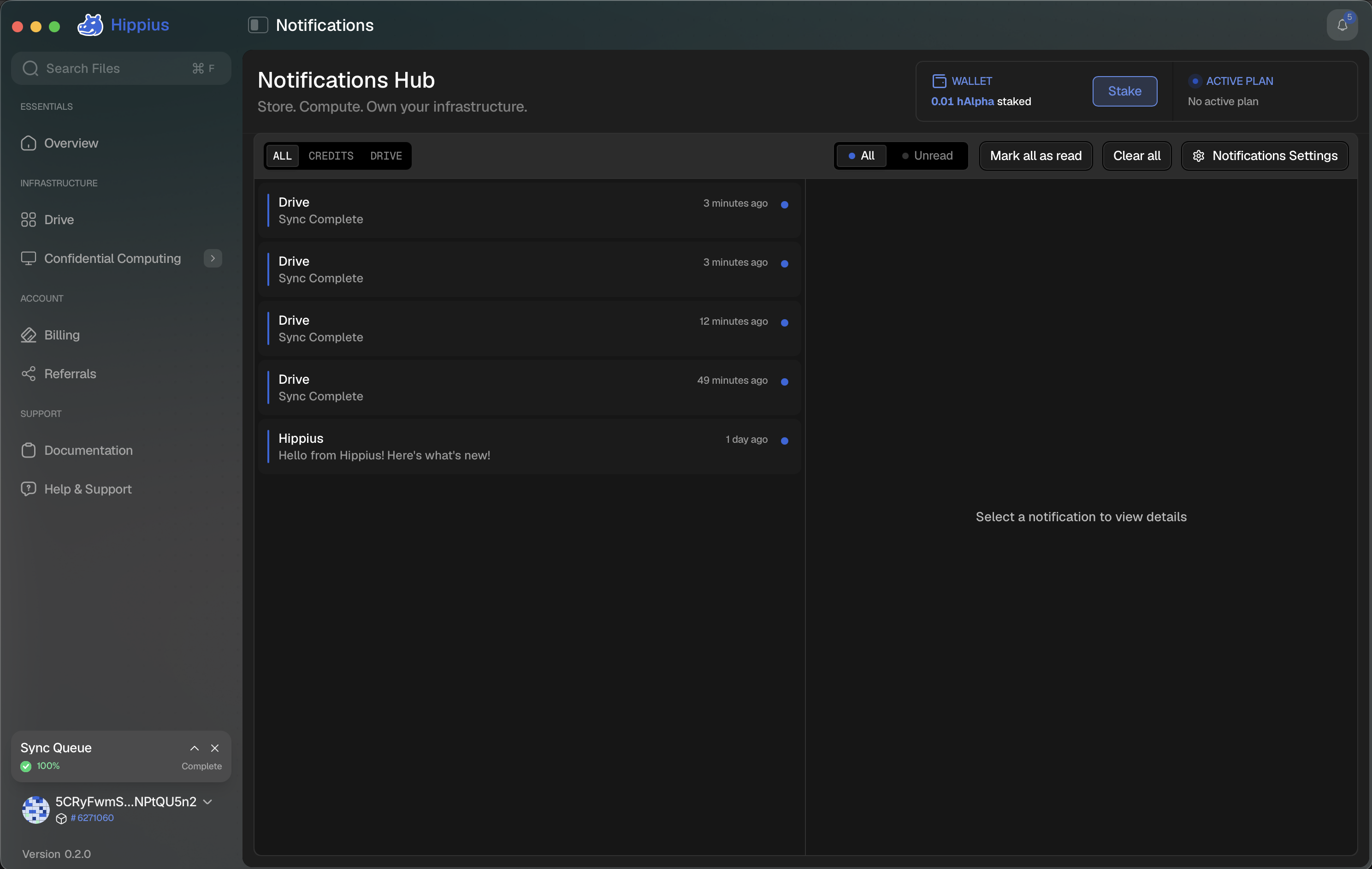Notifications Hub page