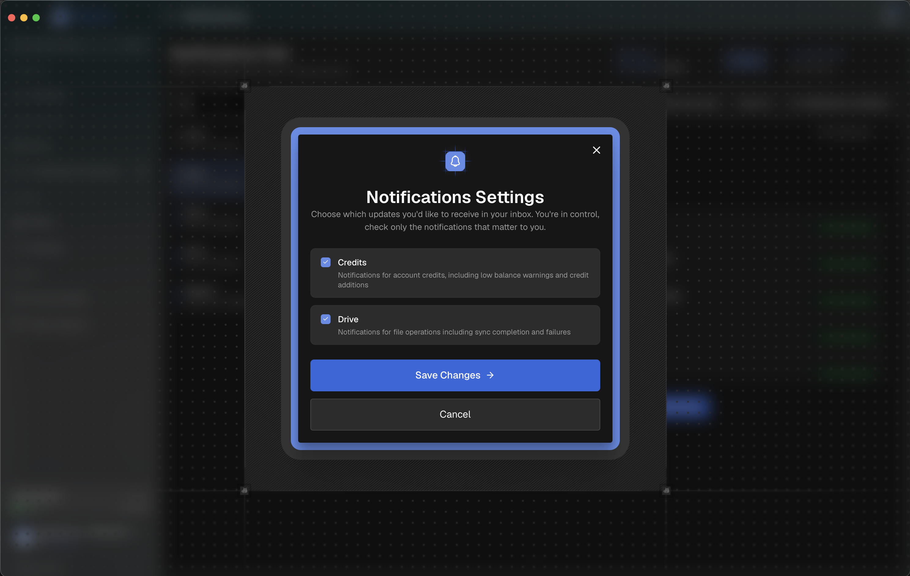 Notifications settings dialog