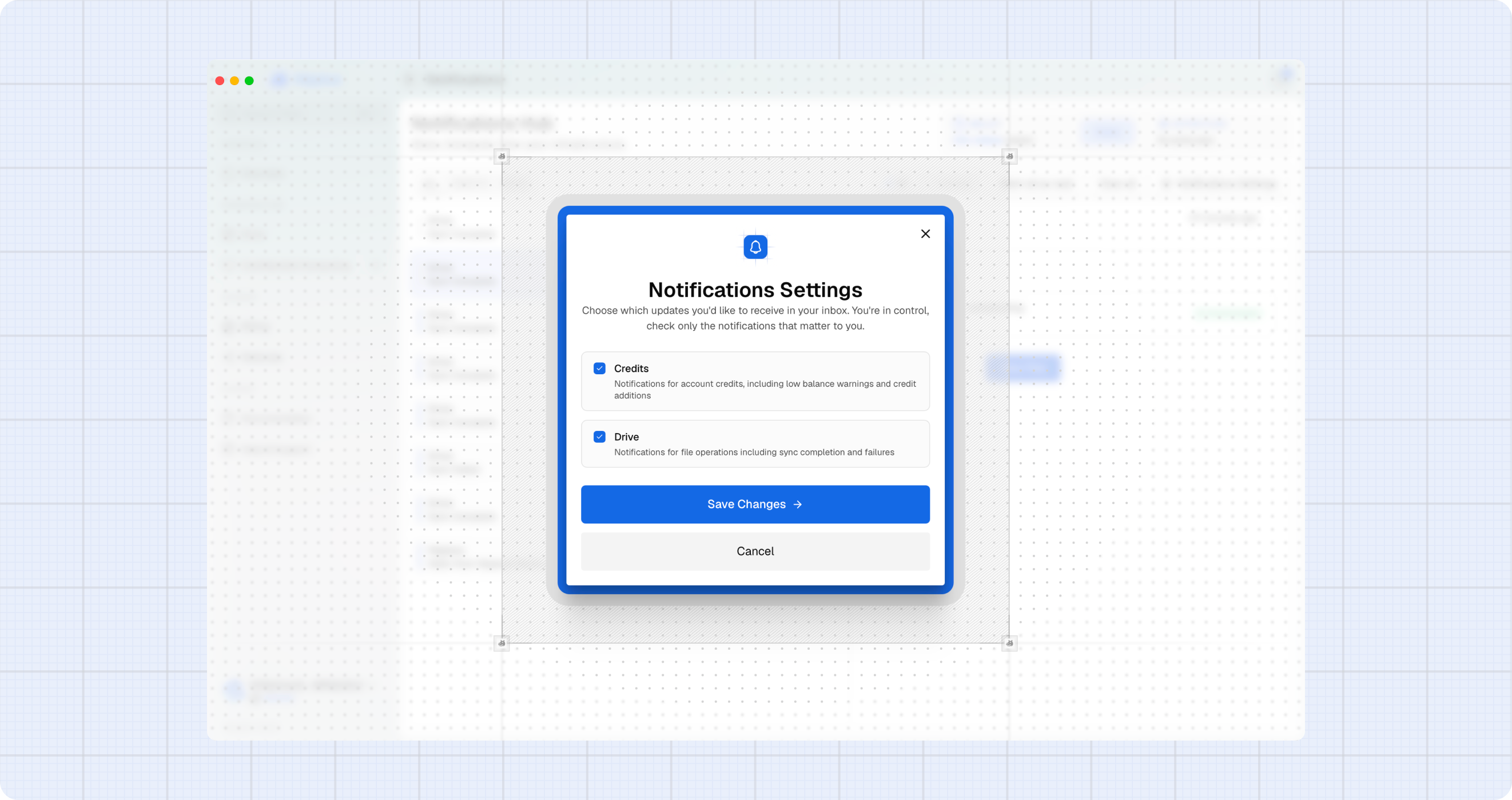 Notifications settings dialog