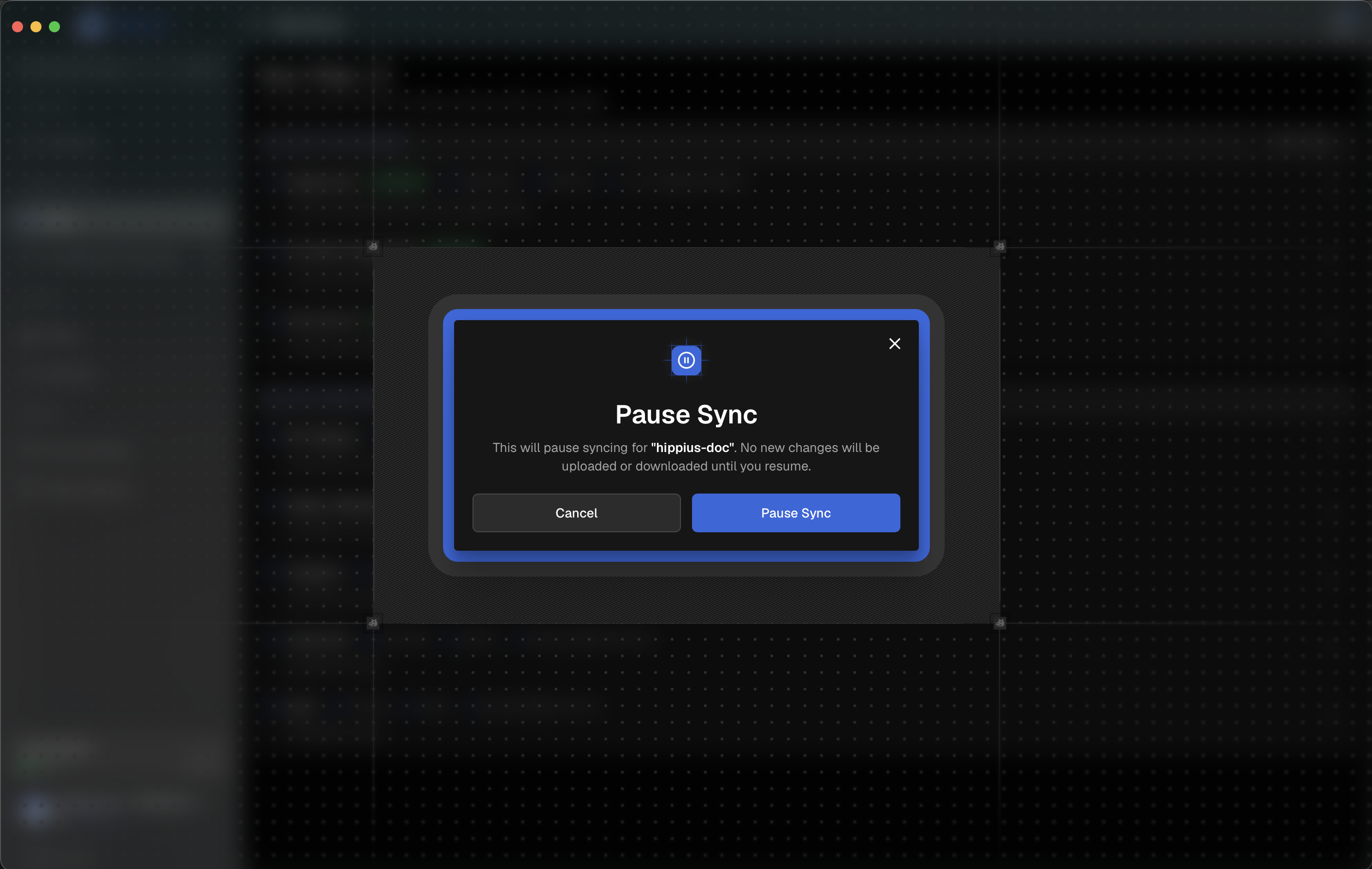Pause sync dialog