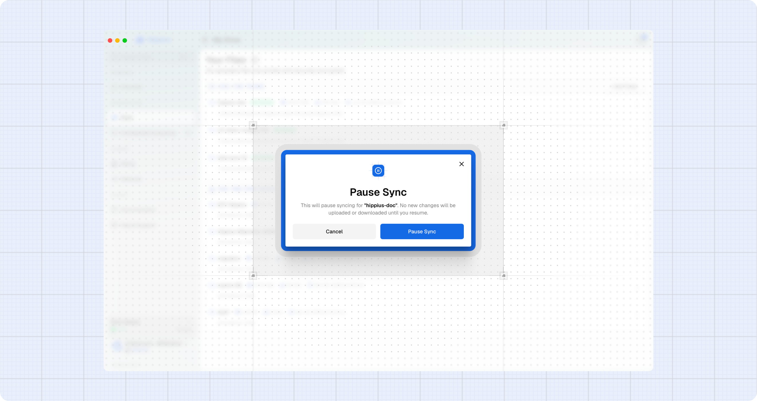 Pause sync dialog