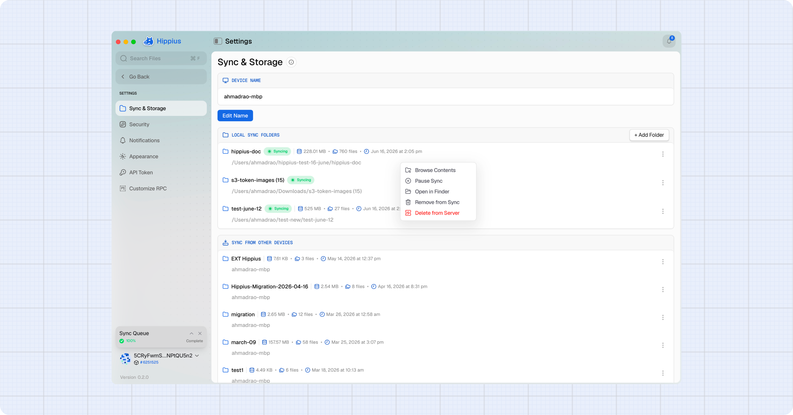 Folder menu options