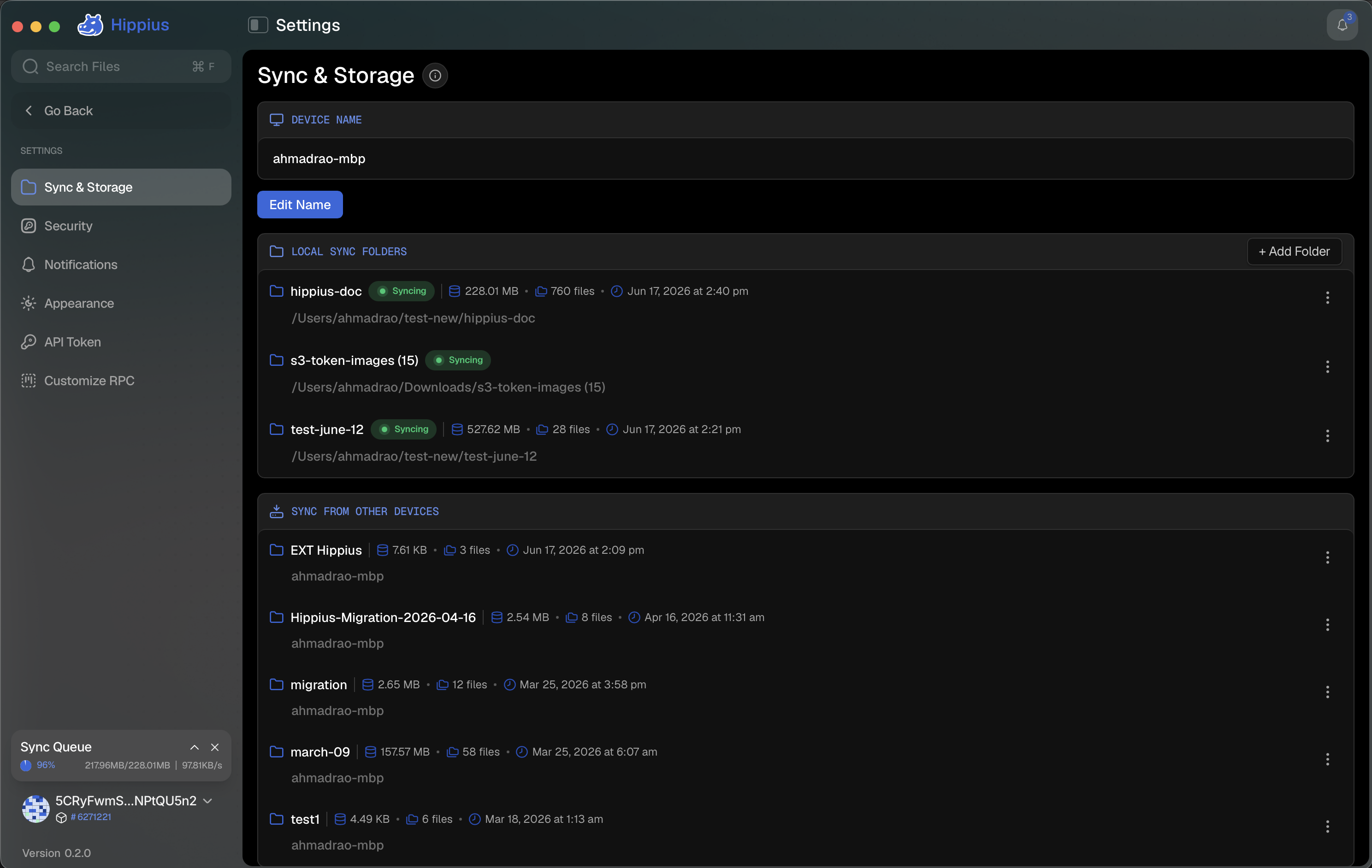 Sync & Storage settings