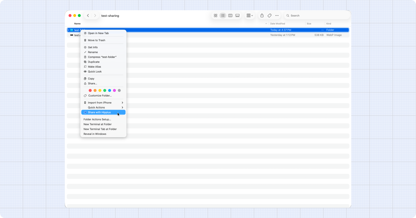 Finder Share with Hippius menu