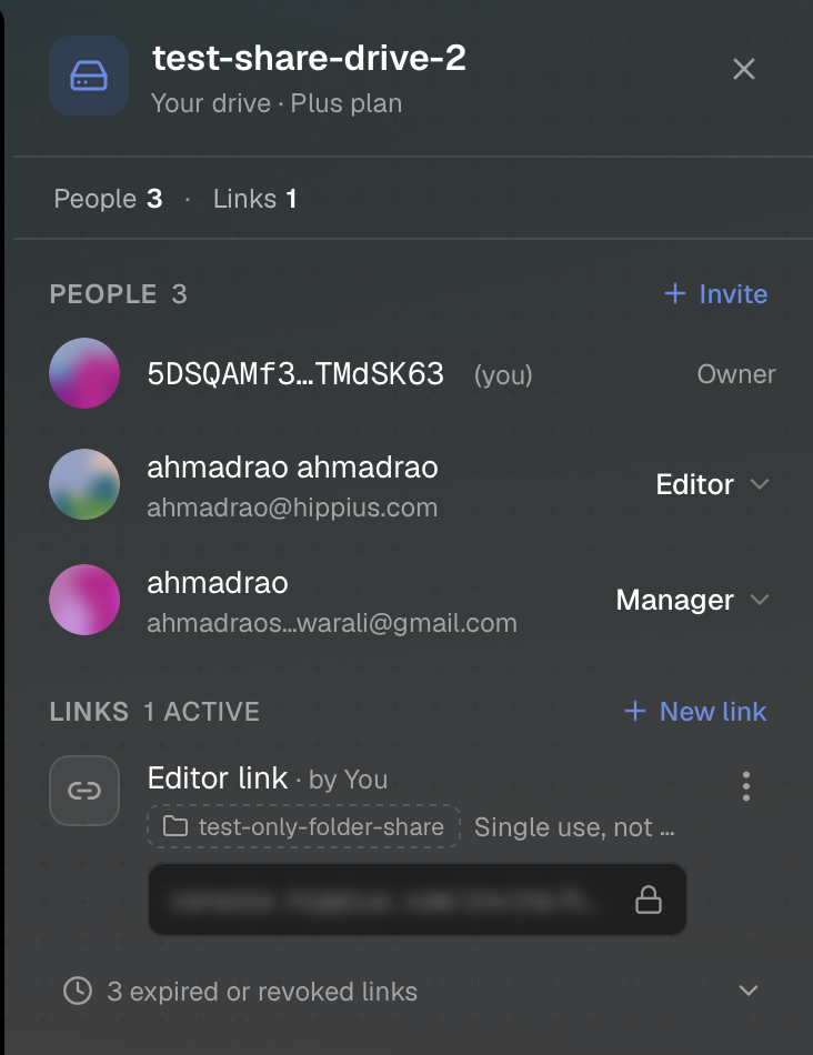 The Manage access panel in the desktop app