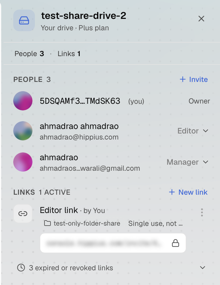 The Manage access panel in the desktop app