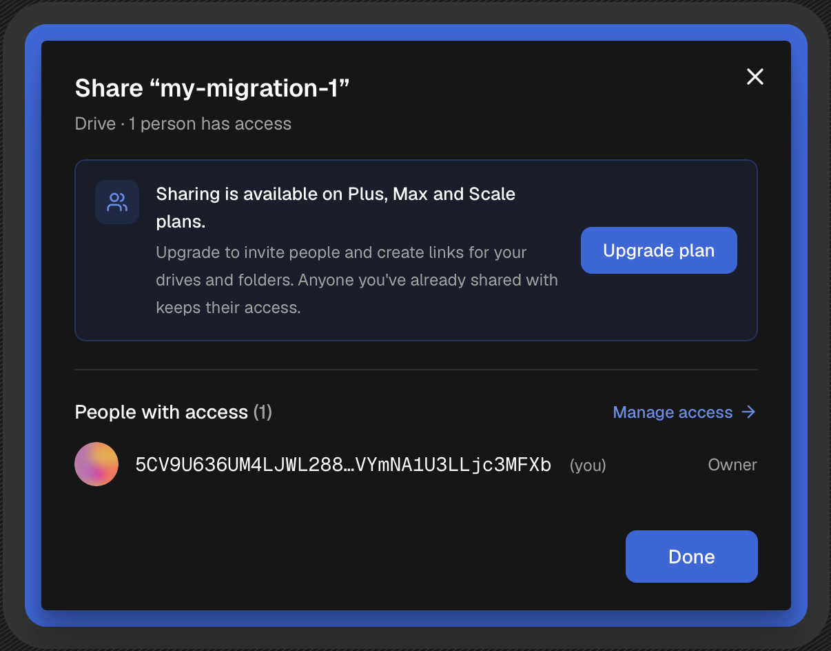 The sharing upgrade prompt in the desktop app