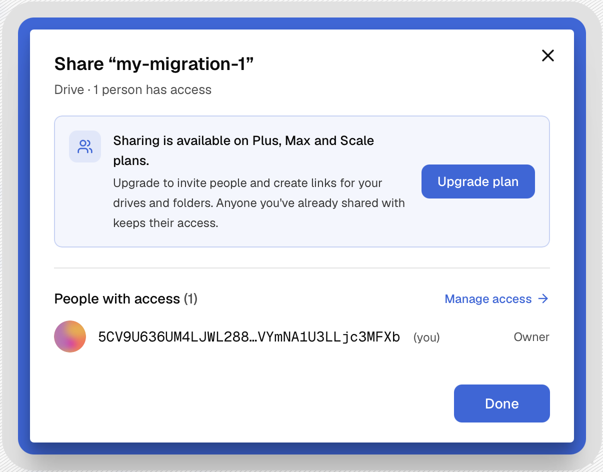 The sharing upgrade prompt in the desktop app