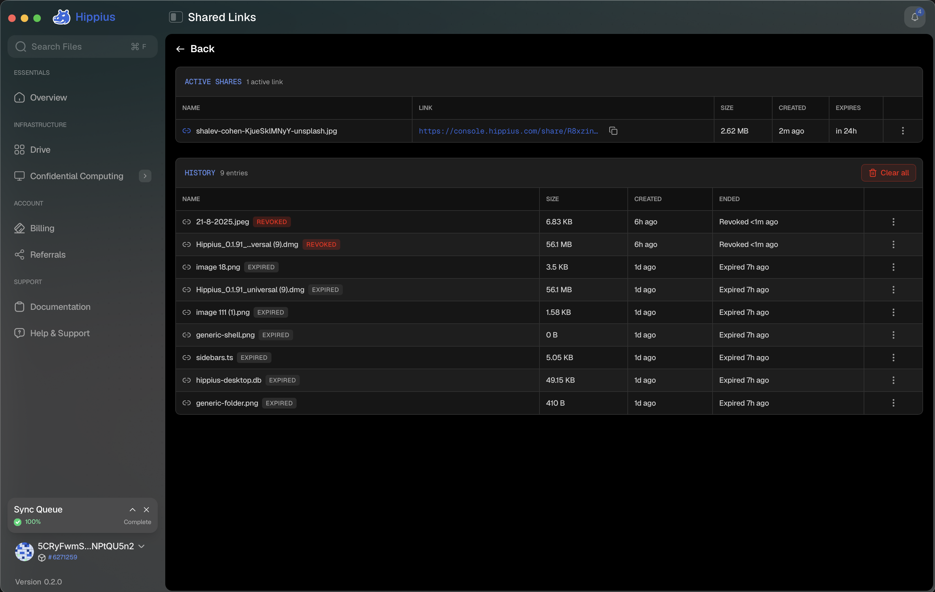 Share history section