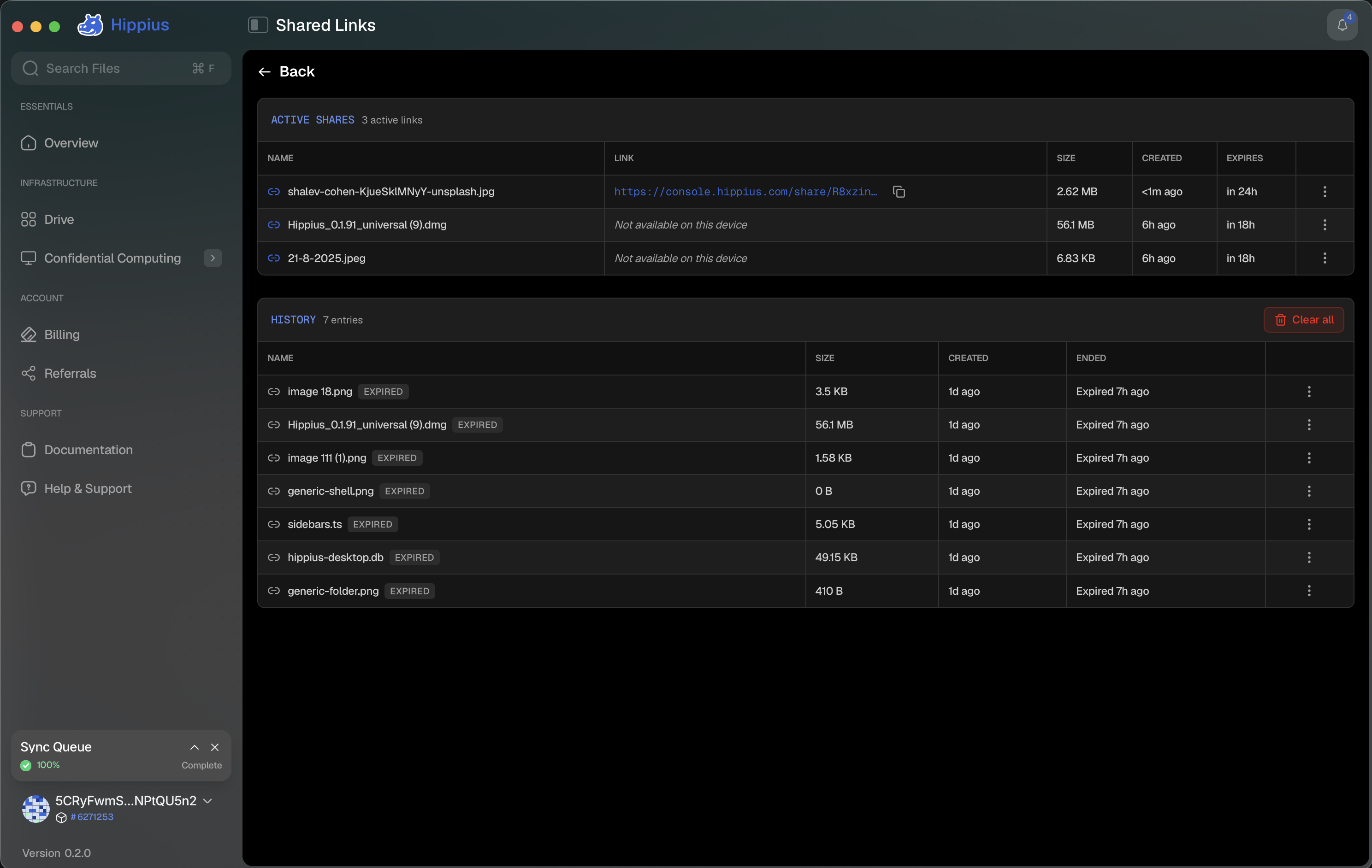 Shared Links page overview