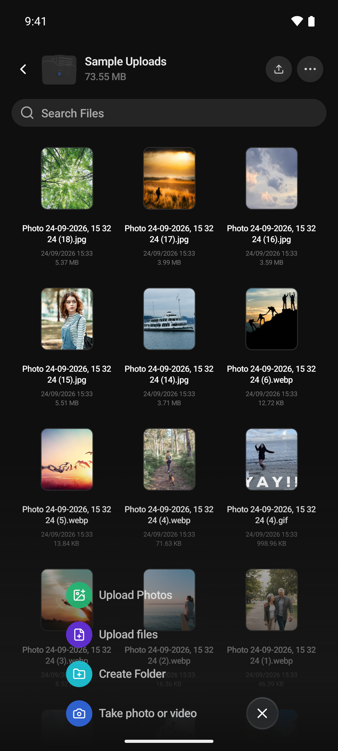 The + menu with the ways to add files
