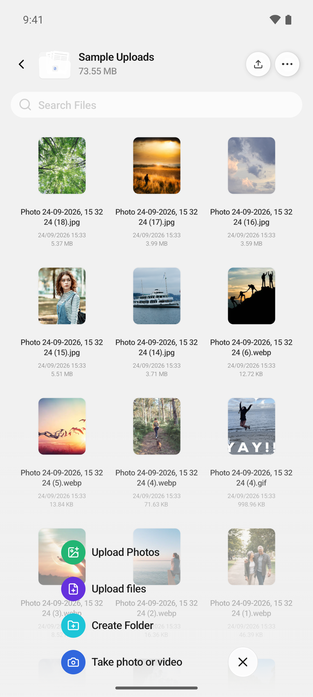 The + menu with the ways to add files