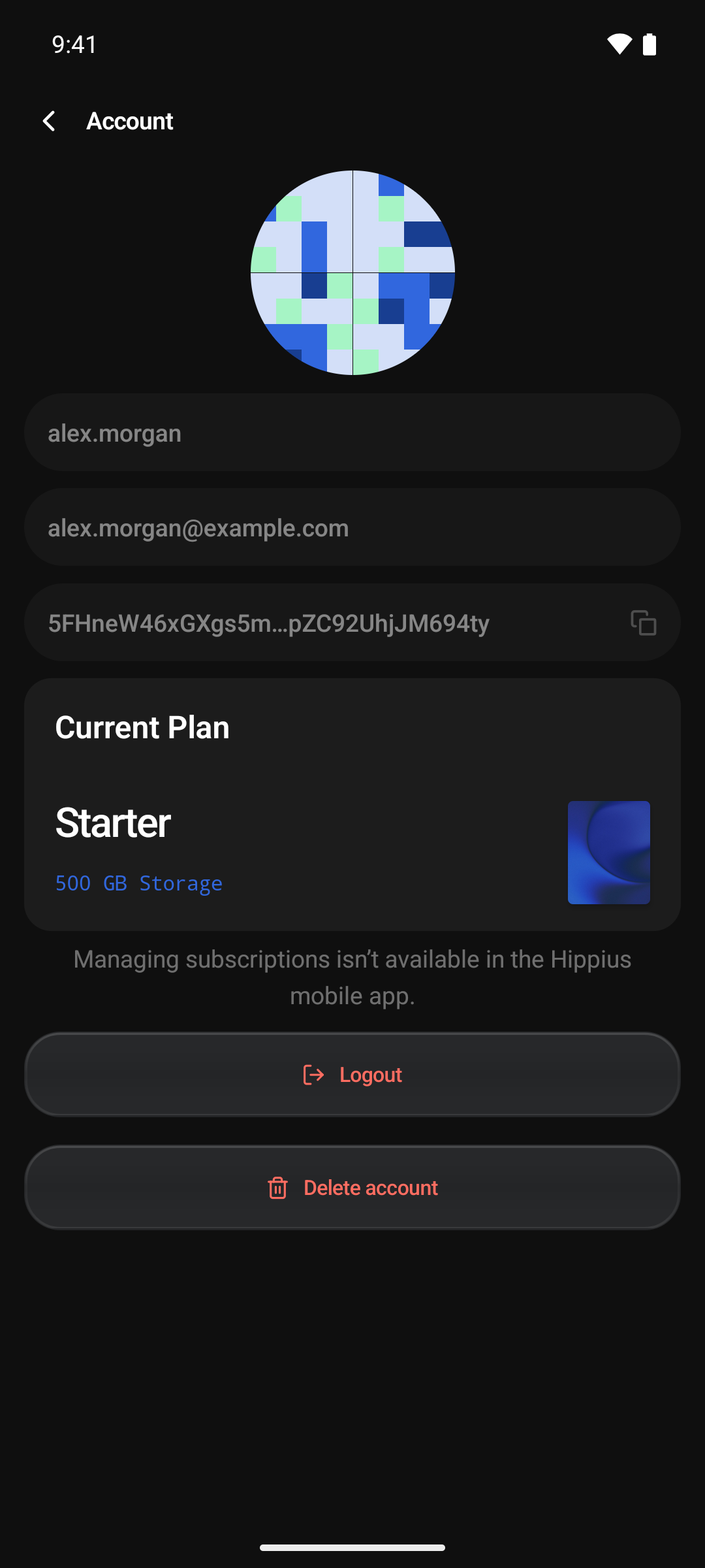 The Account screen with the Current Plan card