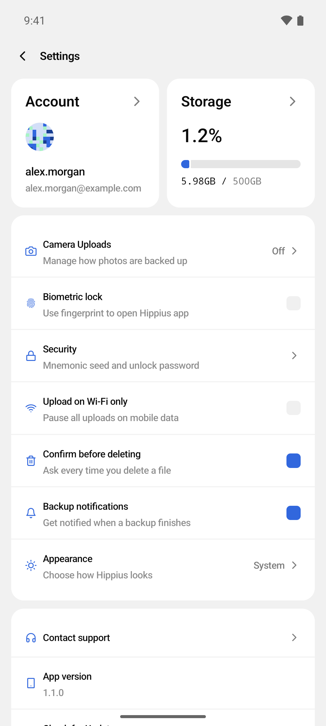 The Settings screen