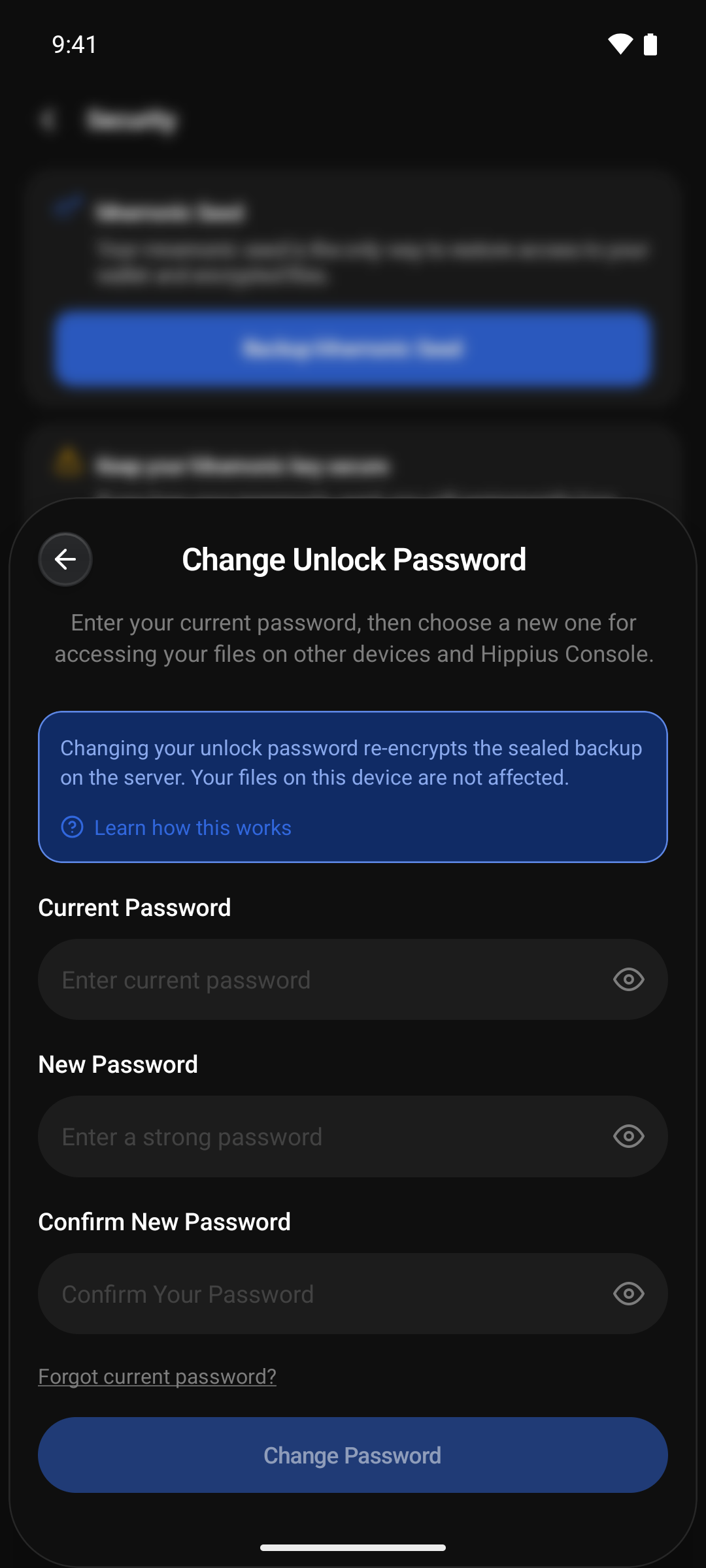 Change Unlock Password sheet