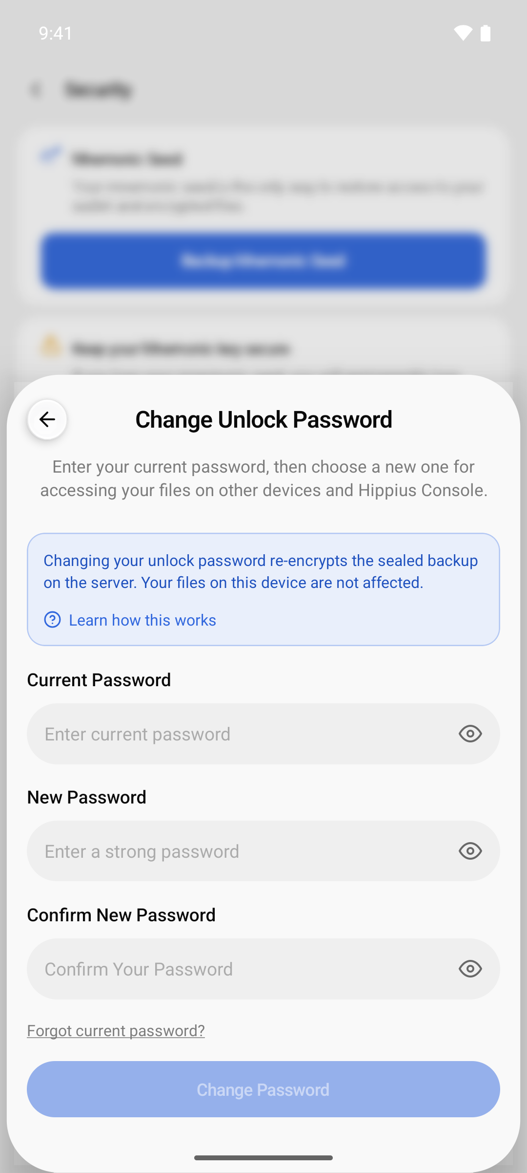 Change Unlock Password sheet