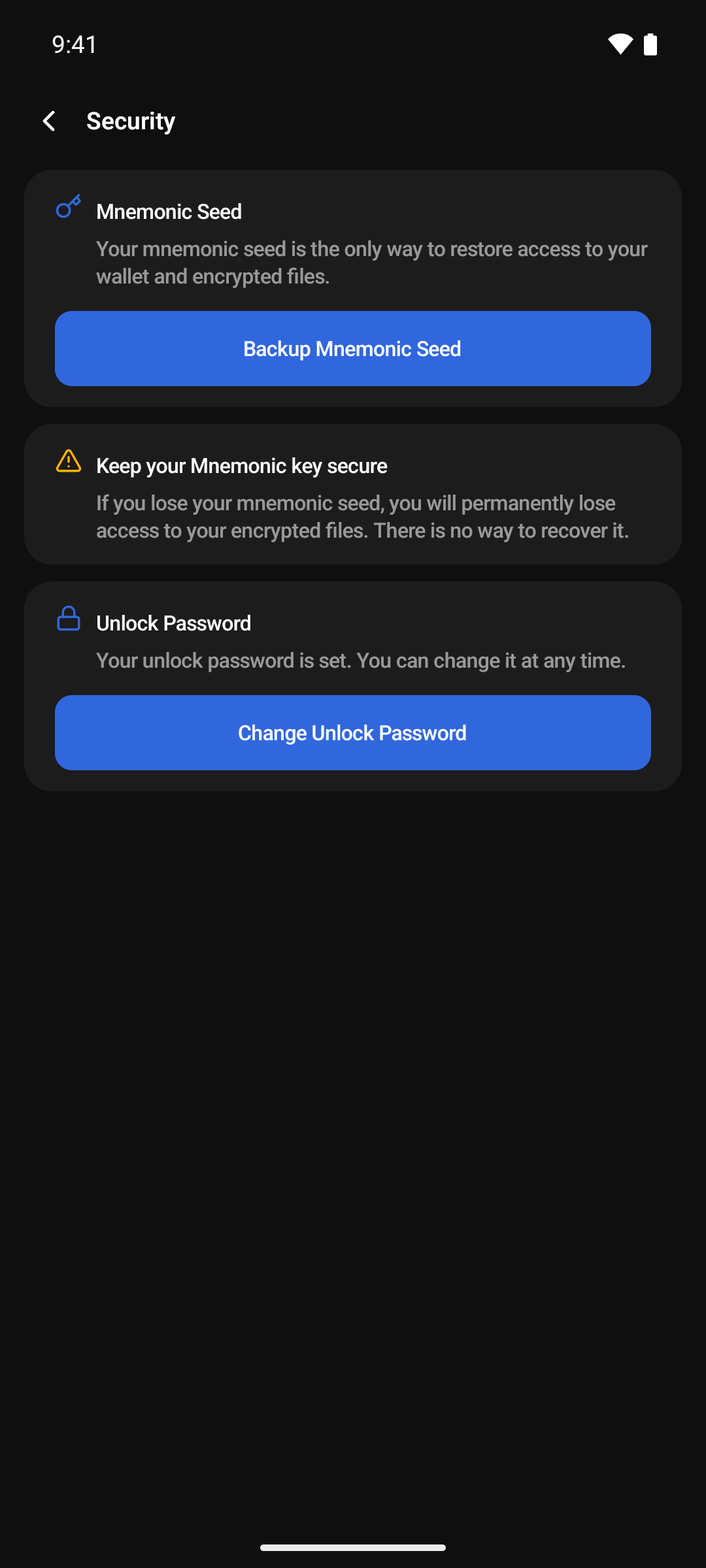 The Security screen