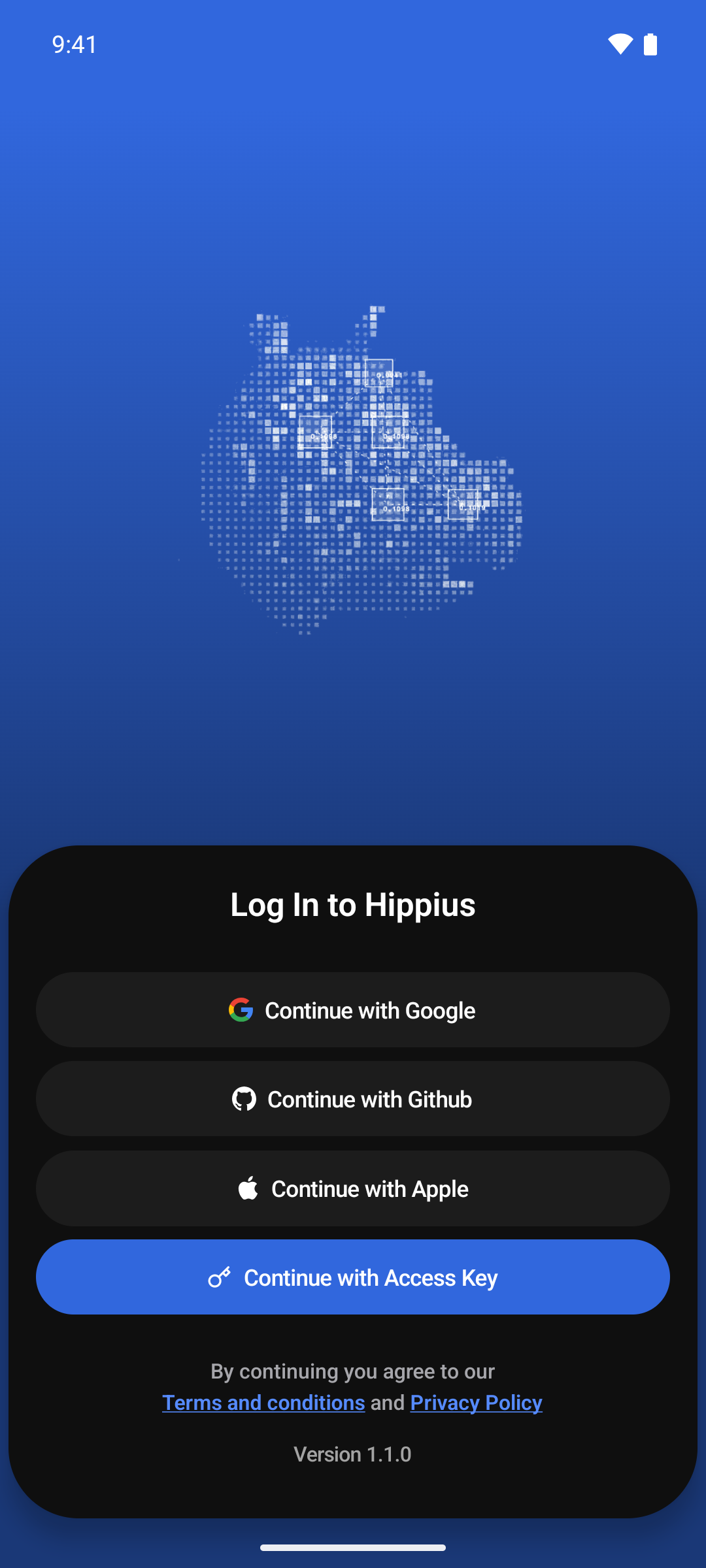 Choosing how to sign in to the Hippius mobile app